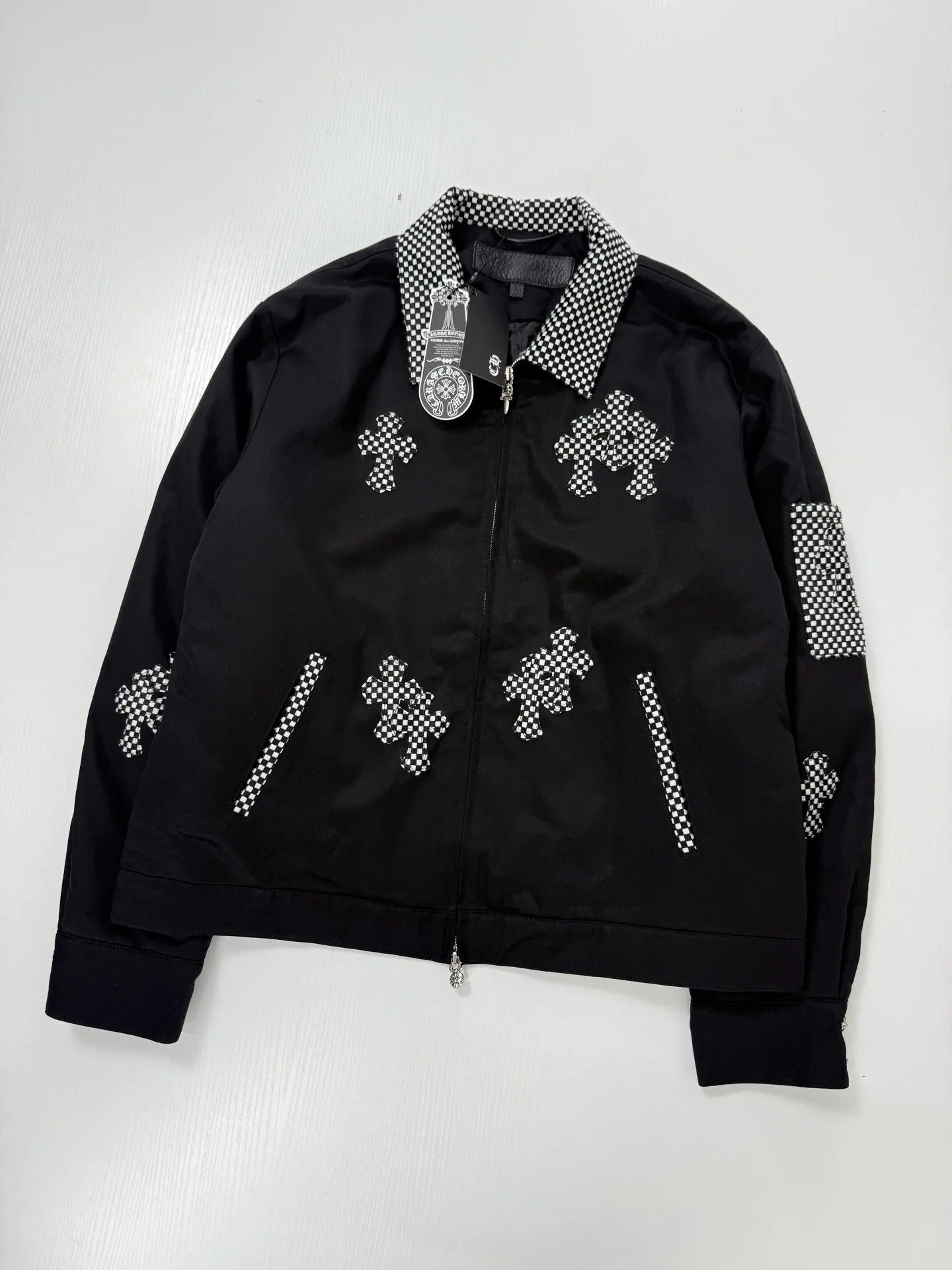 Checkerboard Cross Patchwork Zip-Up Jacket D40022017 — view 3