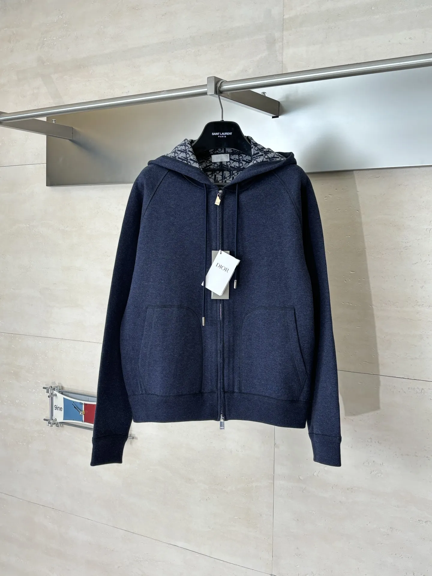 Oblique Jacquard Lined Cotton-Cashmere Zip Hoodie D40022015
