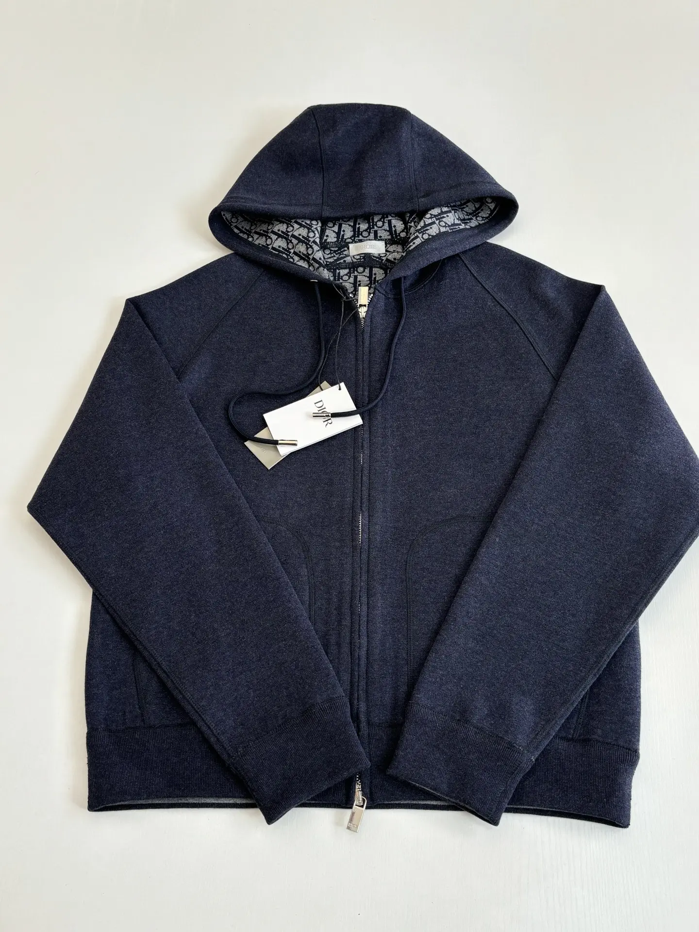 Oblique Jacquard Lined Cotton-Cashmere Zip Hoodie D40022015 — view 3