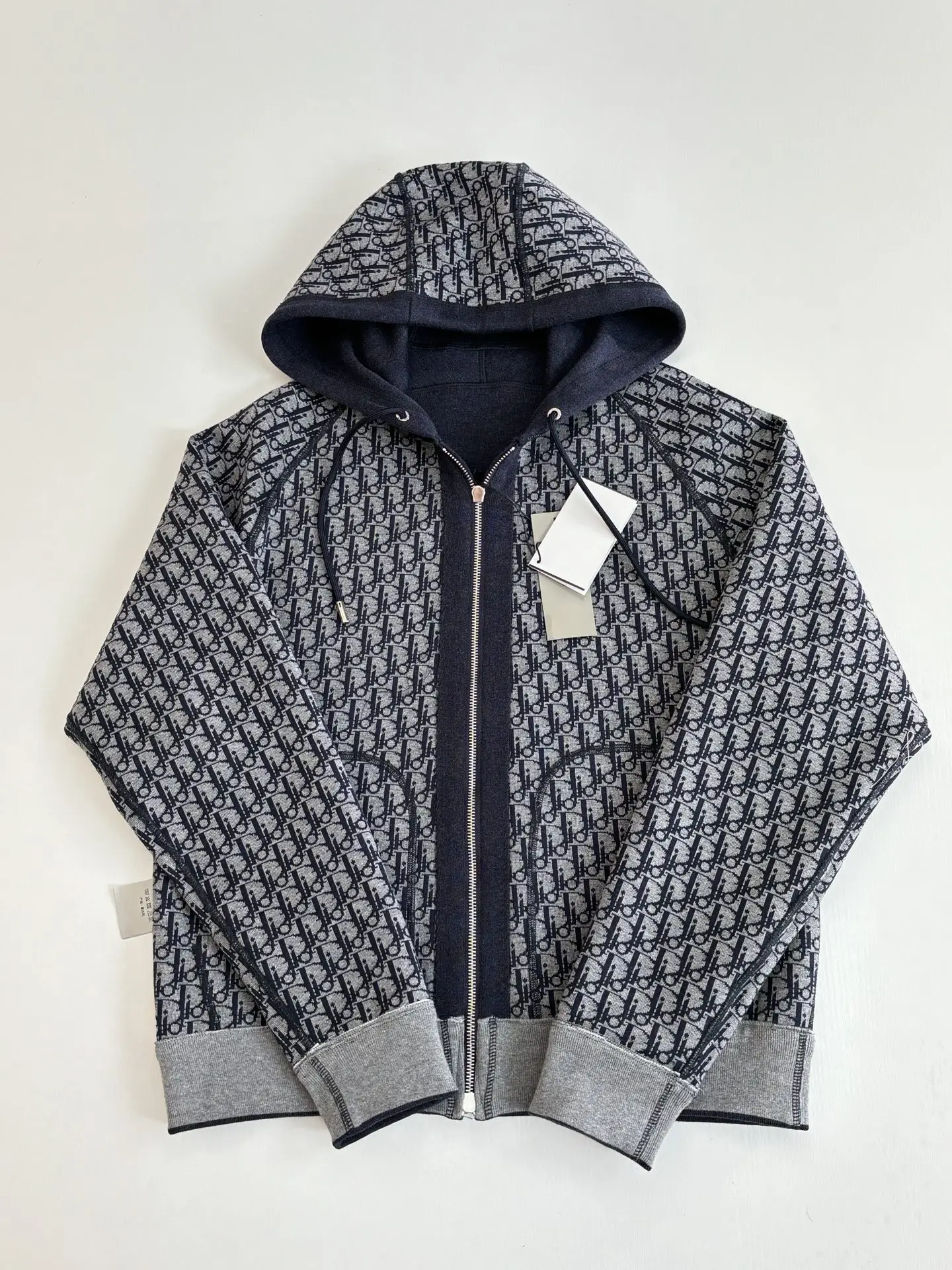 Oblique Jacquard Lined Cotton-Cashmere Zip Hoodie D40022015 — view 4