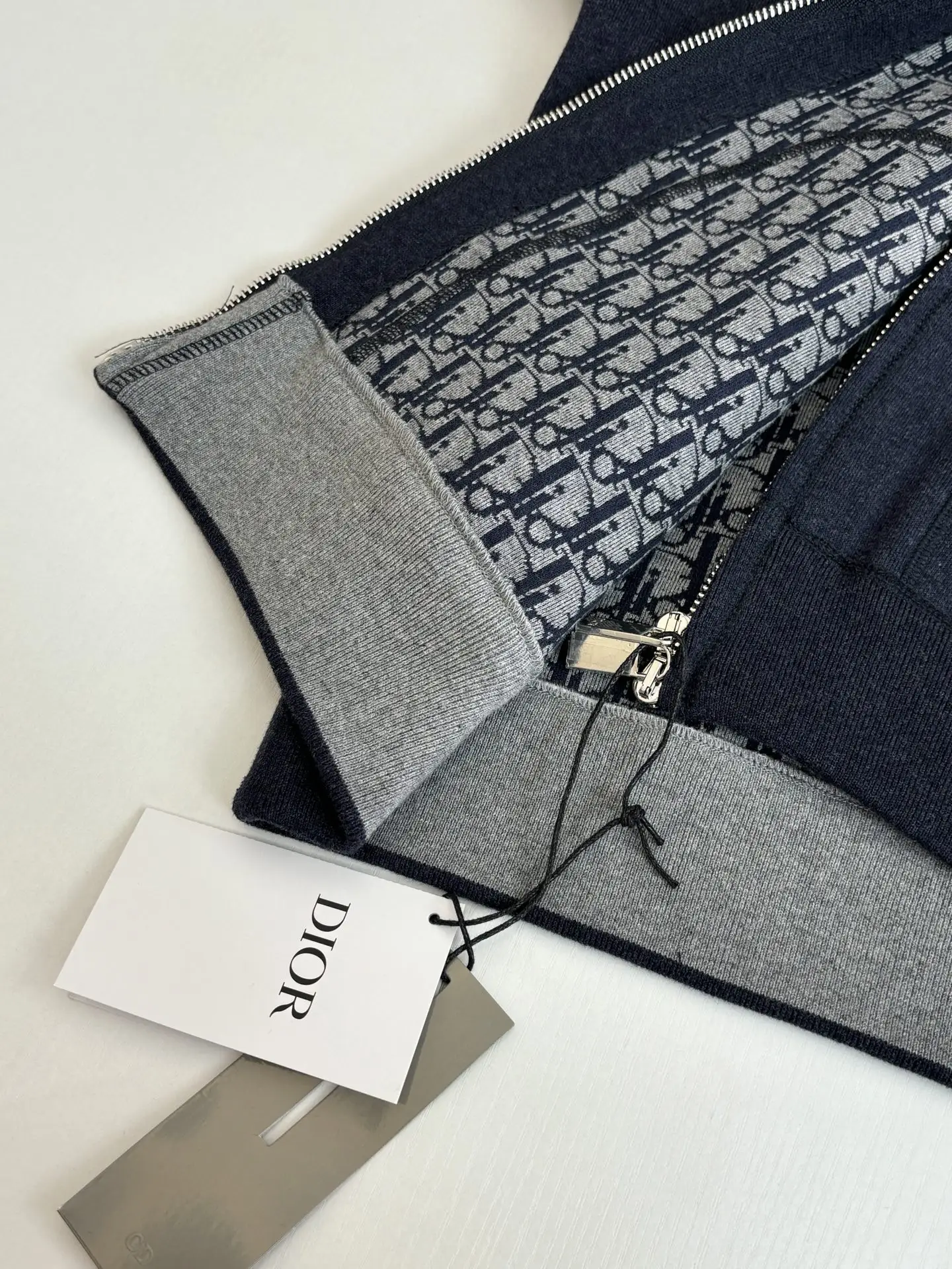 Oblique Jacquard Lined Cotton-Cashmere Zip Hoodie D40022015 — view 10
