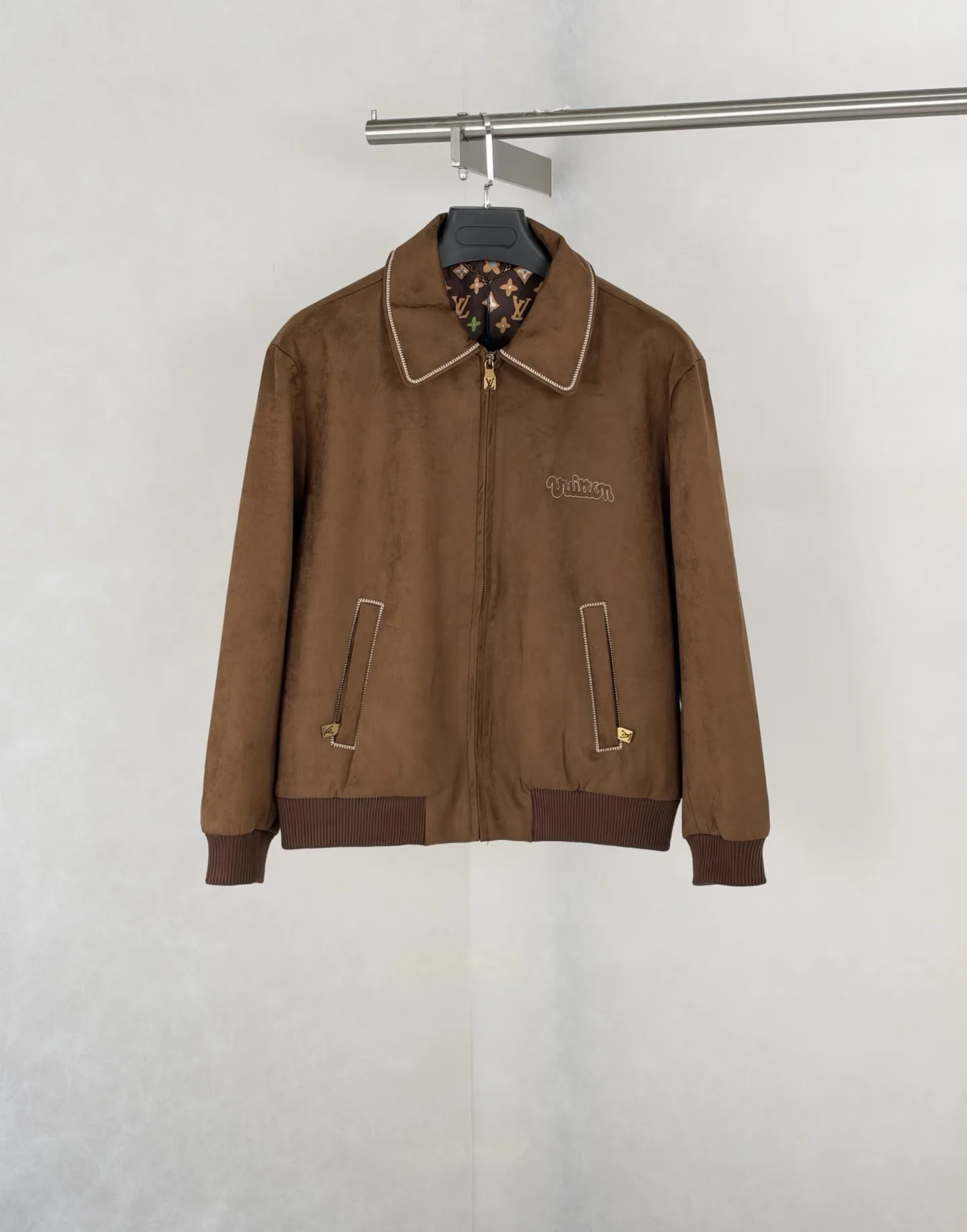 Embroidered Suede Blouson Bomber Jacket D40820485