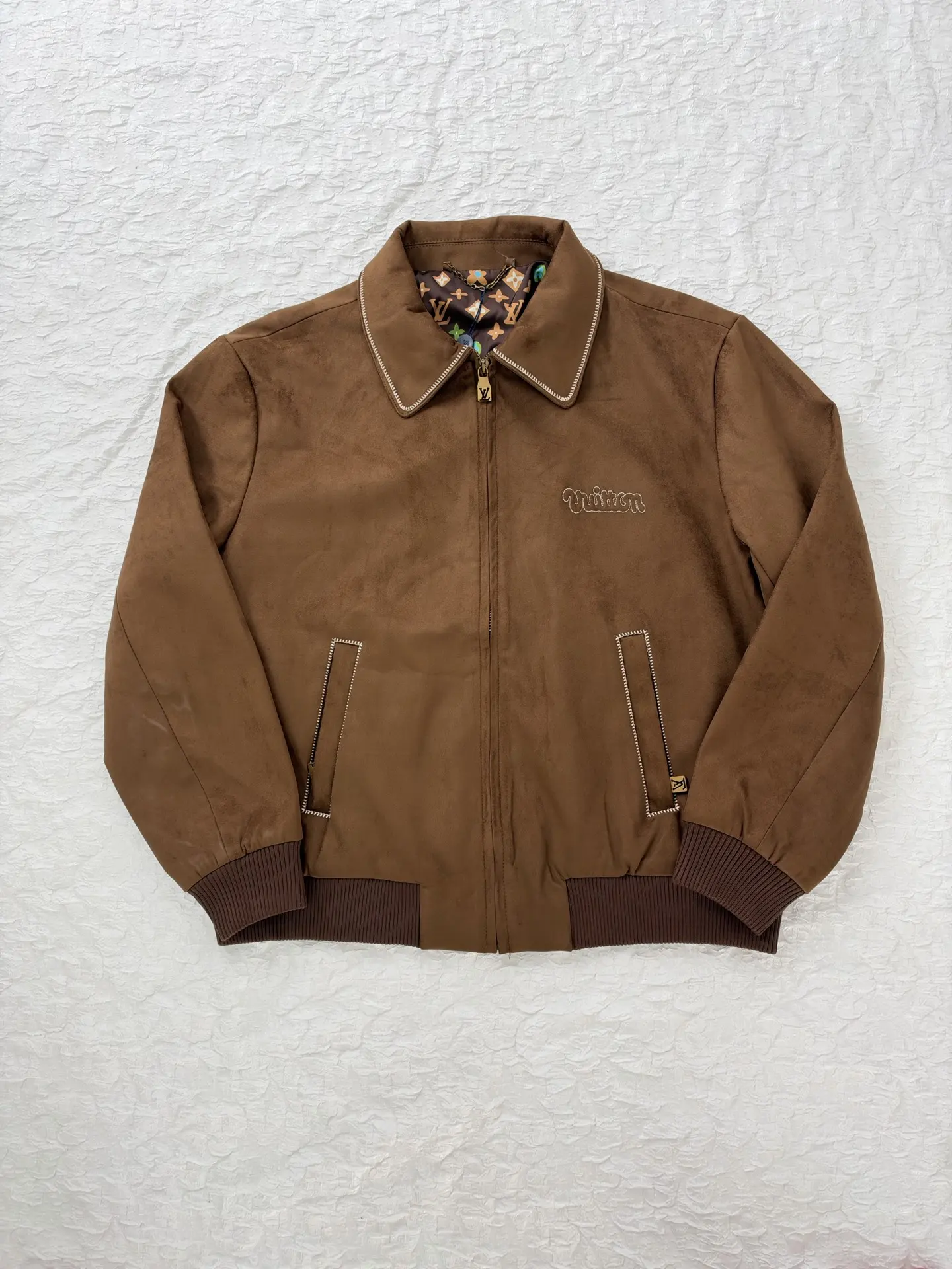 Embroidered Suede Blouson Bomber Jacket D40820485 — view 3