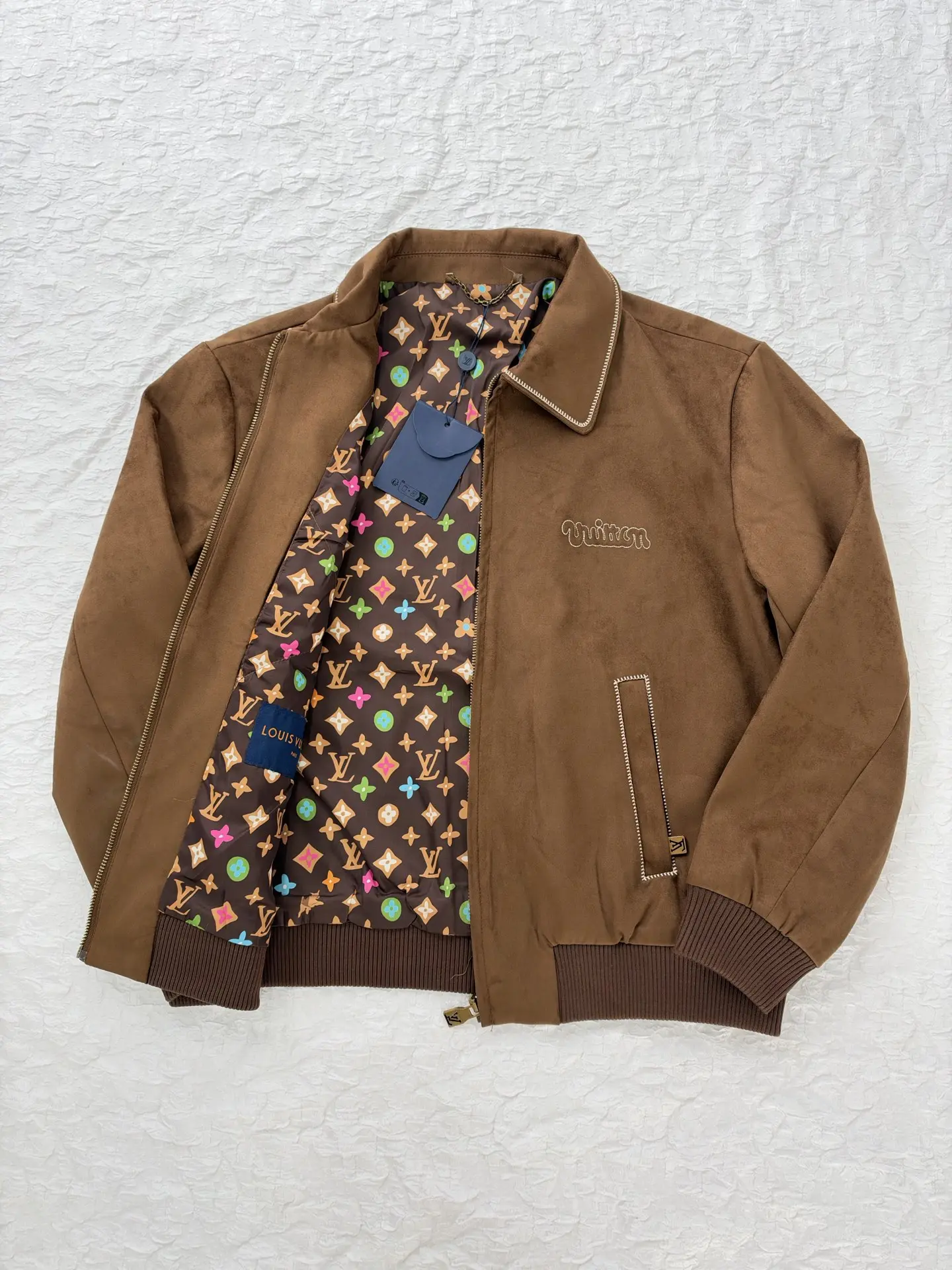 Embroidered Suede Blouson Bomber Jacket D40820485 — view 4