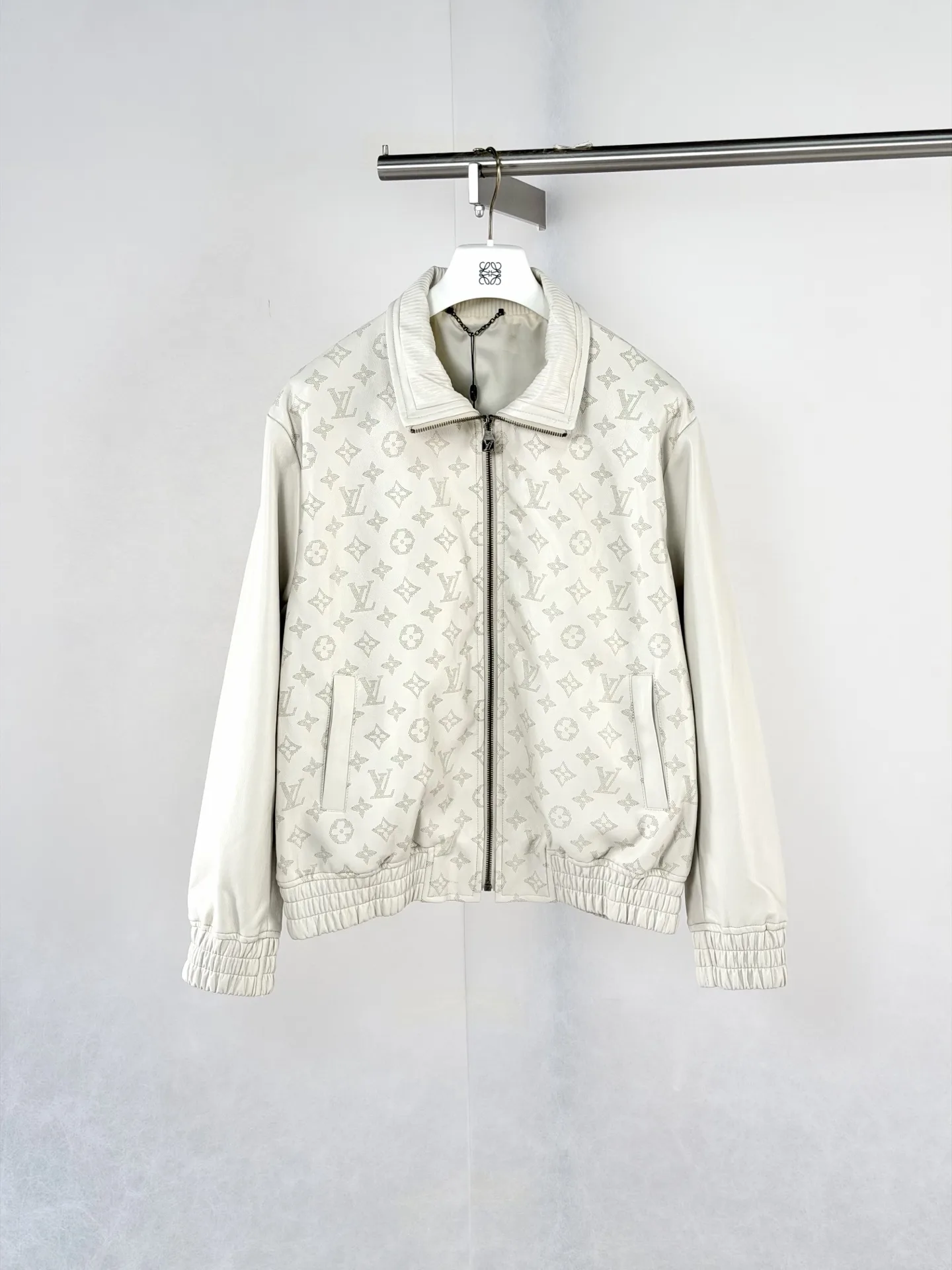 Laser-Cut Monogram Leather Harrington Jacket D41522021