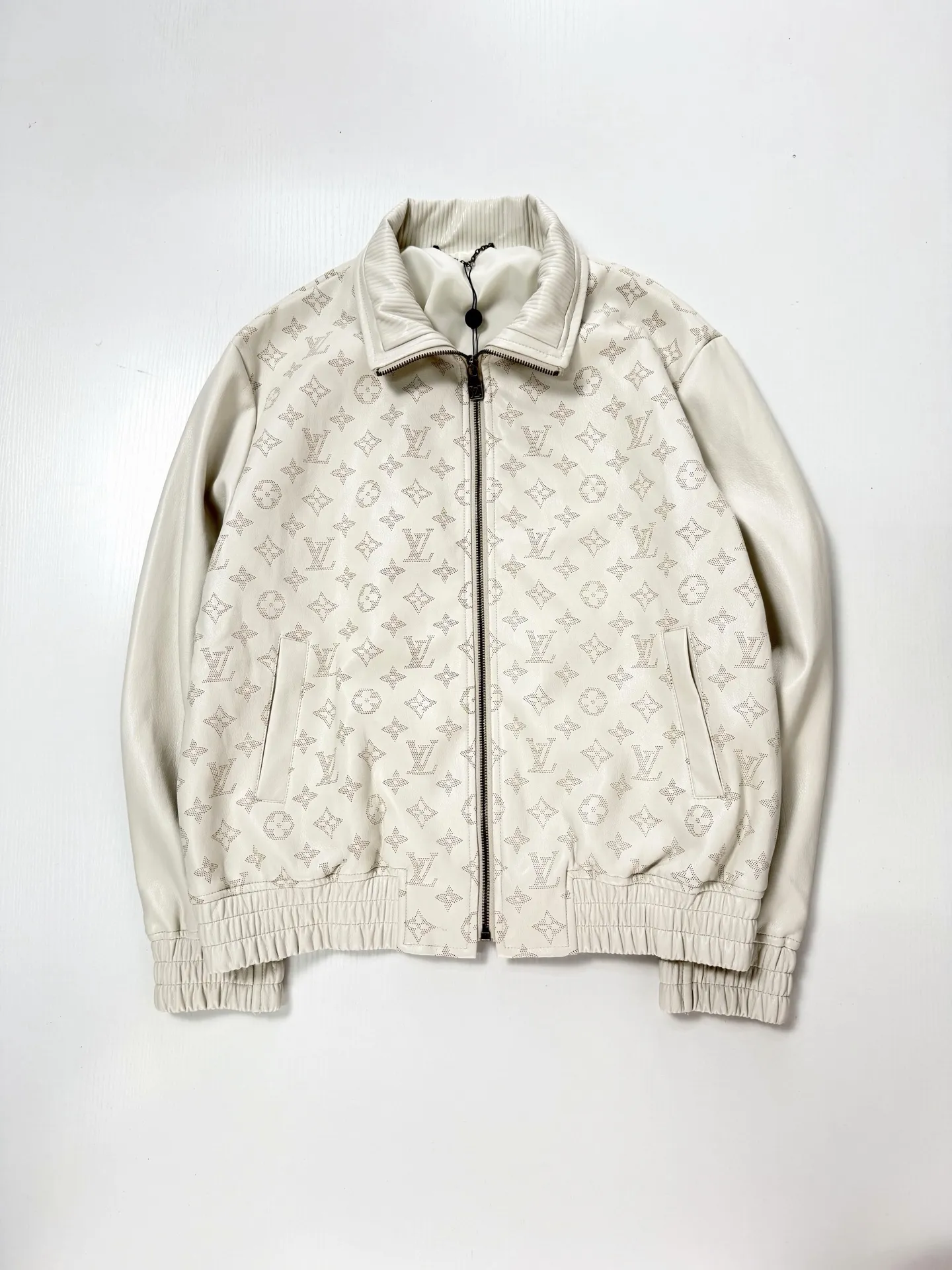 Laser-Cut Monogram Leather Harrington Jacket D41522021 — view 3