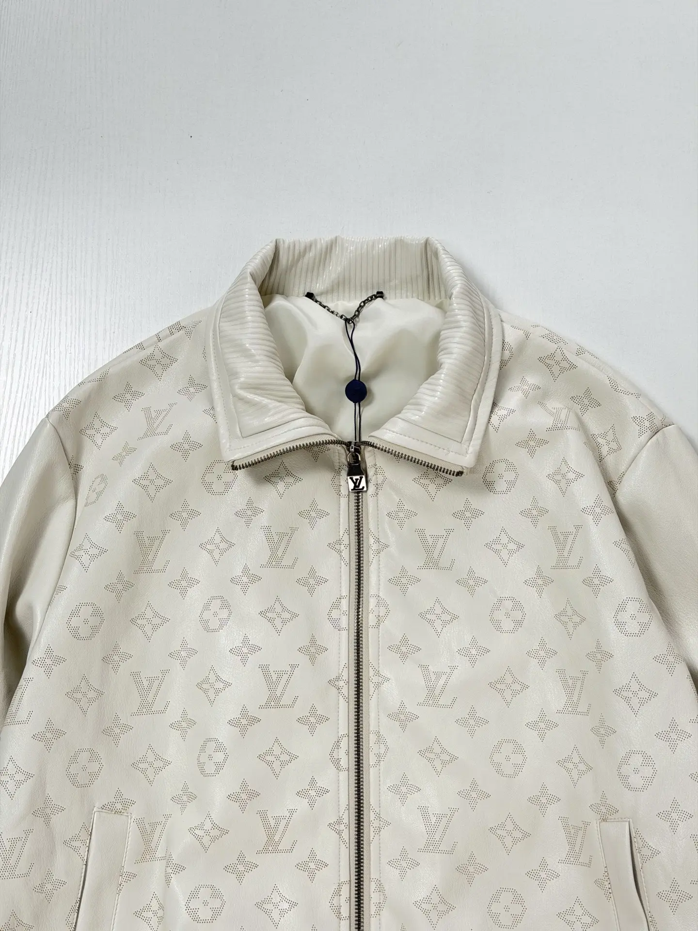 Laser-Cut Monogram Leather Harrington Jacket D41522021 — view 4