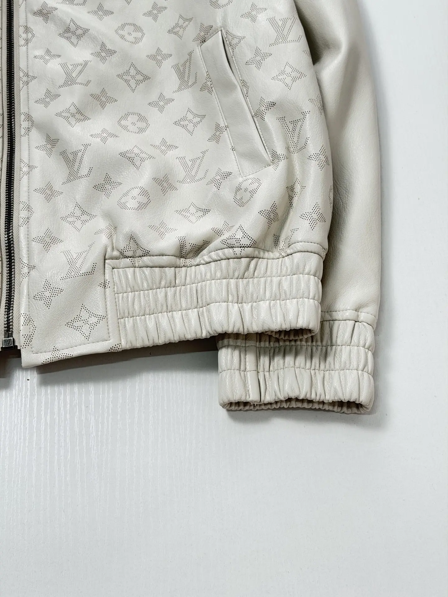 Laser-Cut Monogram Leather Harrington Jacket D41522021 — view 5