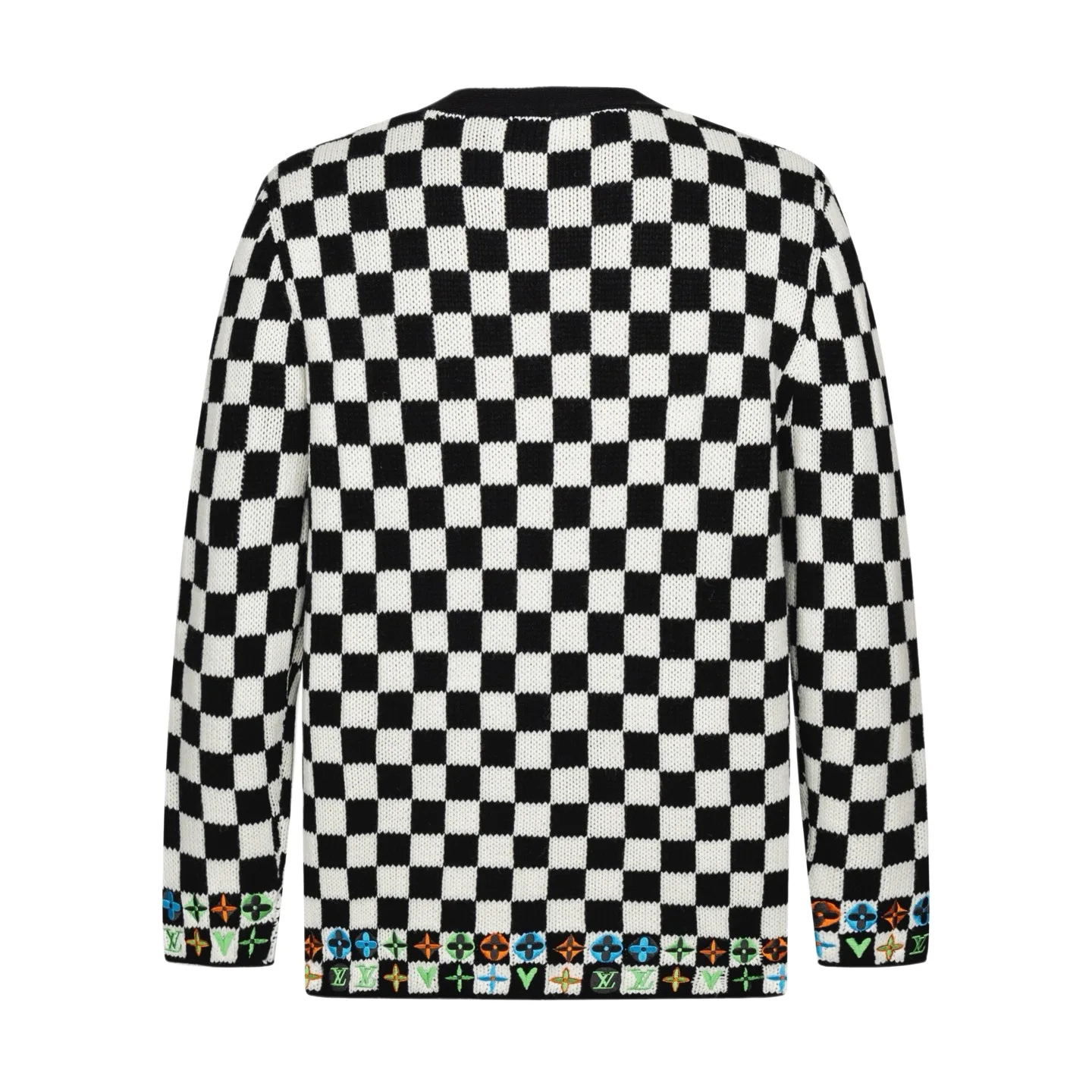 Damier Check Floral Embroidered Wool Cardigan D41522446 — view 2
