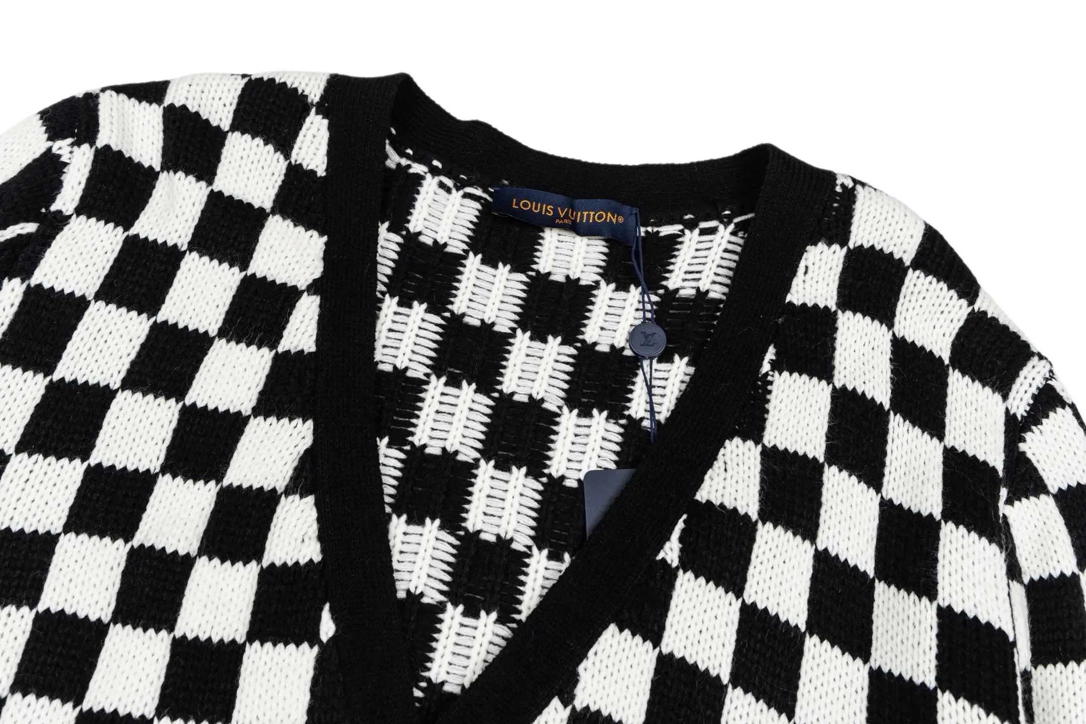 Damier Check Floral Embroidered Wool Cardigan D41522446 — view 3