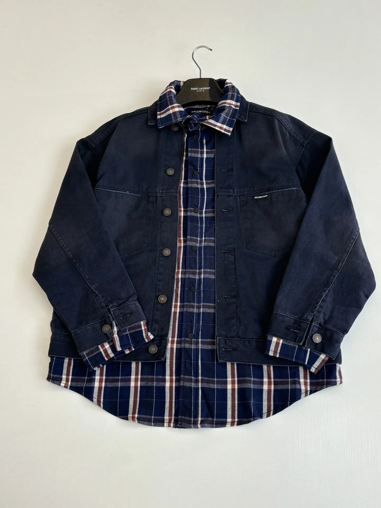Layered Plaid-Panel Denim Jacket D44022011 — view 3