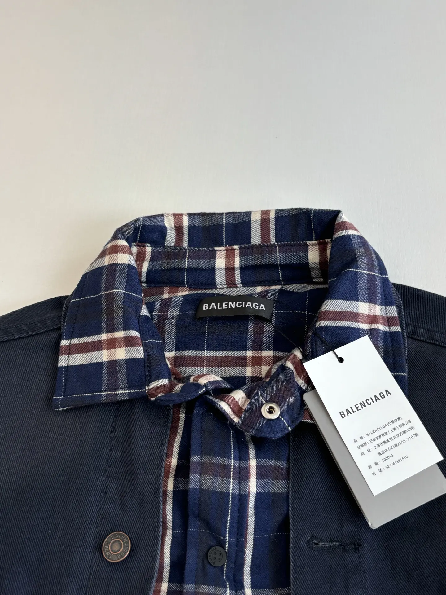 Layered Plaid-Panel Denim Jacket D44022011 — view 4
