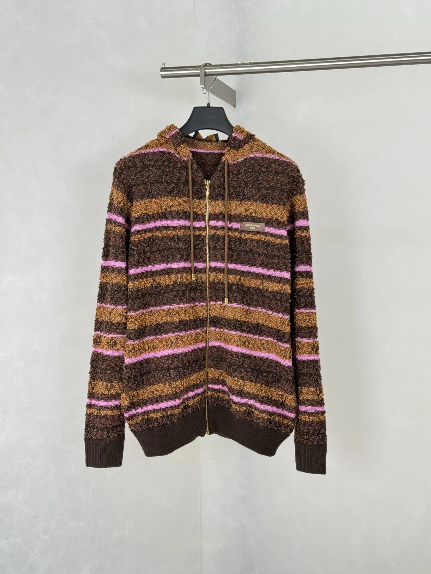 Striped Bouclé Knit Zip-Up Hoodie D44520496