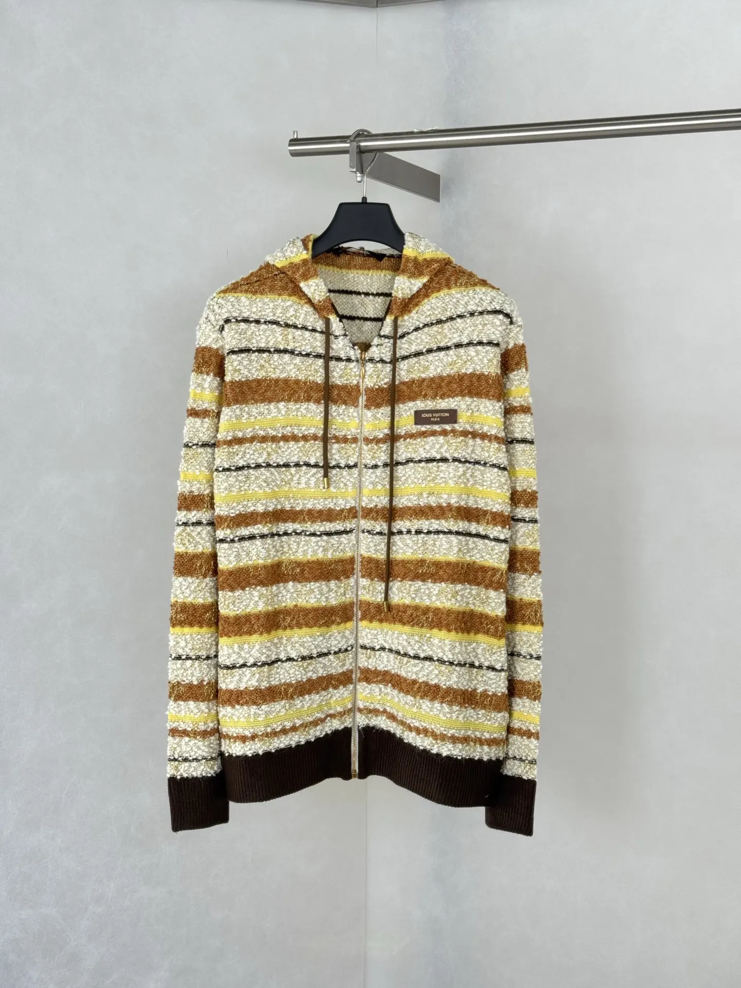 Striped Bouclé Knit Zip-Up Hoodie D44520495