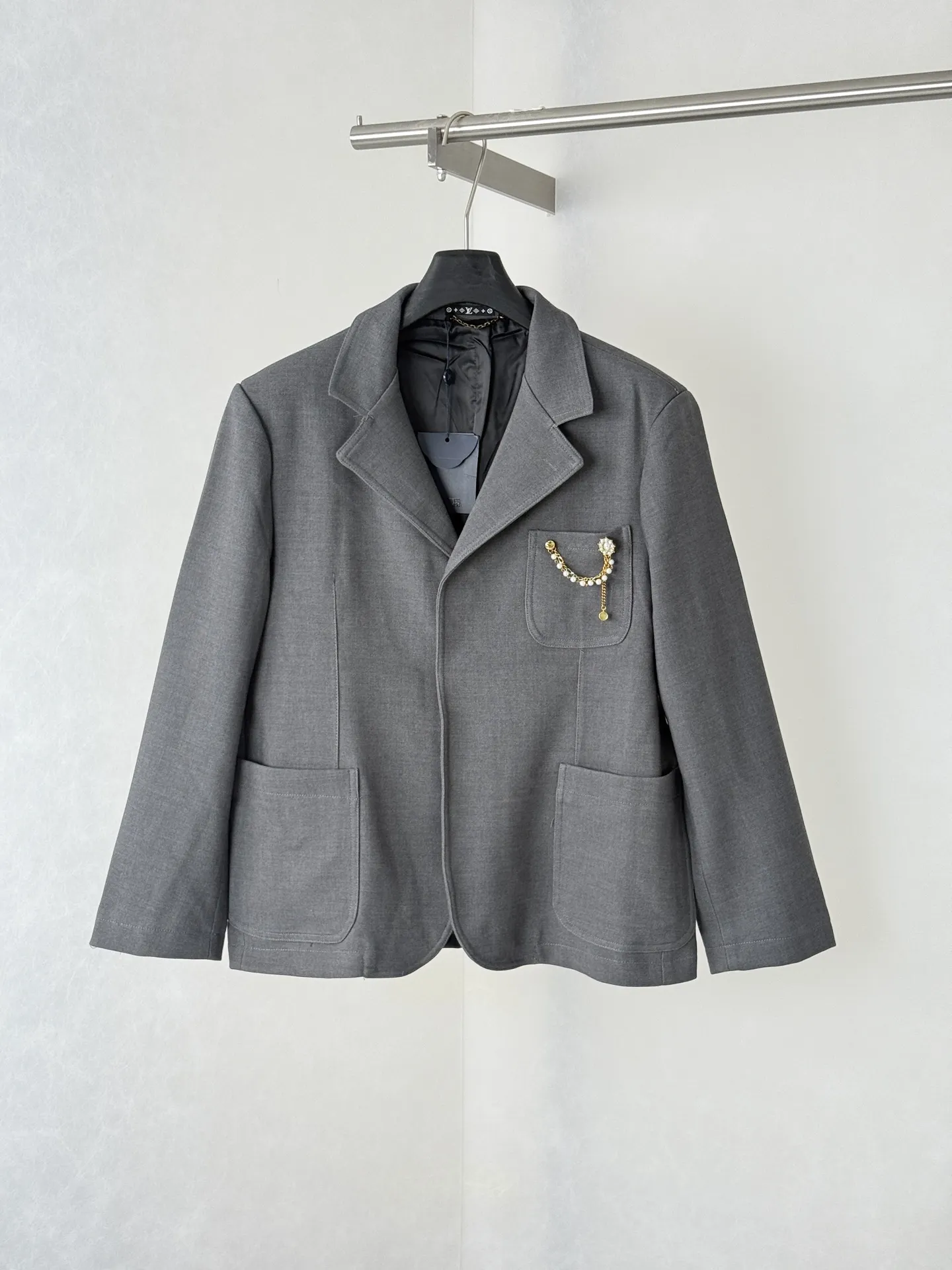 Pearl-Embellished Chain Tailored Jacket D46021998