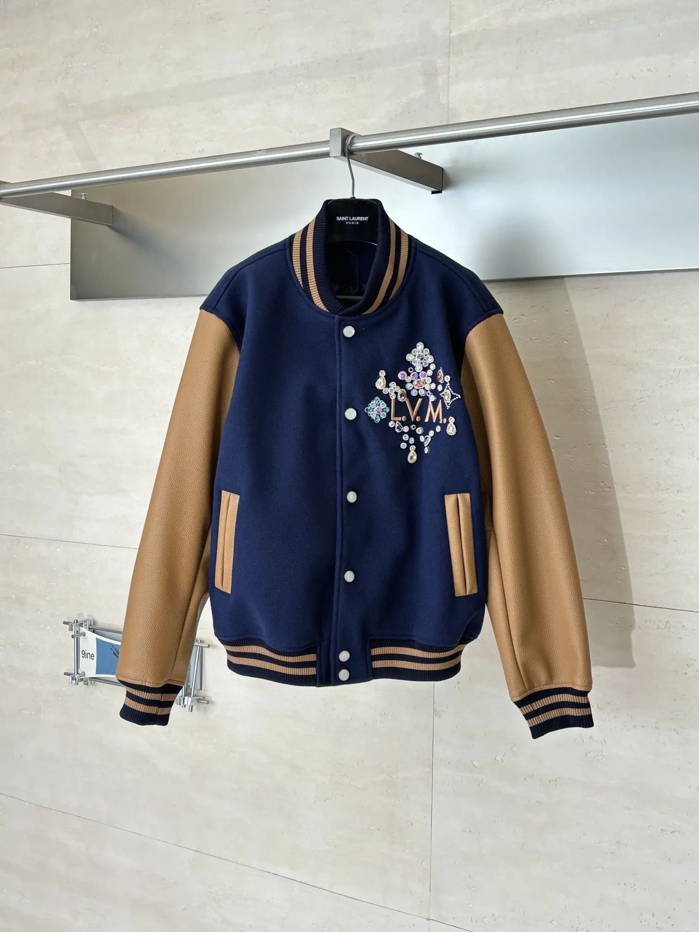 Beaded and Crystal-Embellished Wool Varsity Jacket D48022010