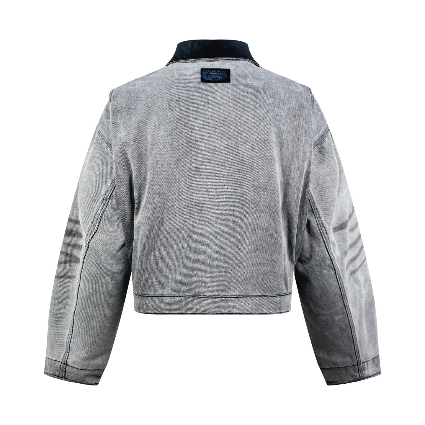 Leather-Trimmed Distressed Denim Work Jacket D50020518 — view 2