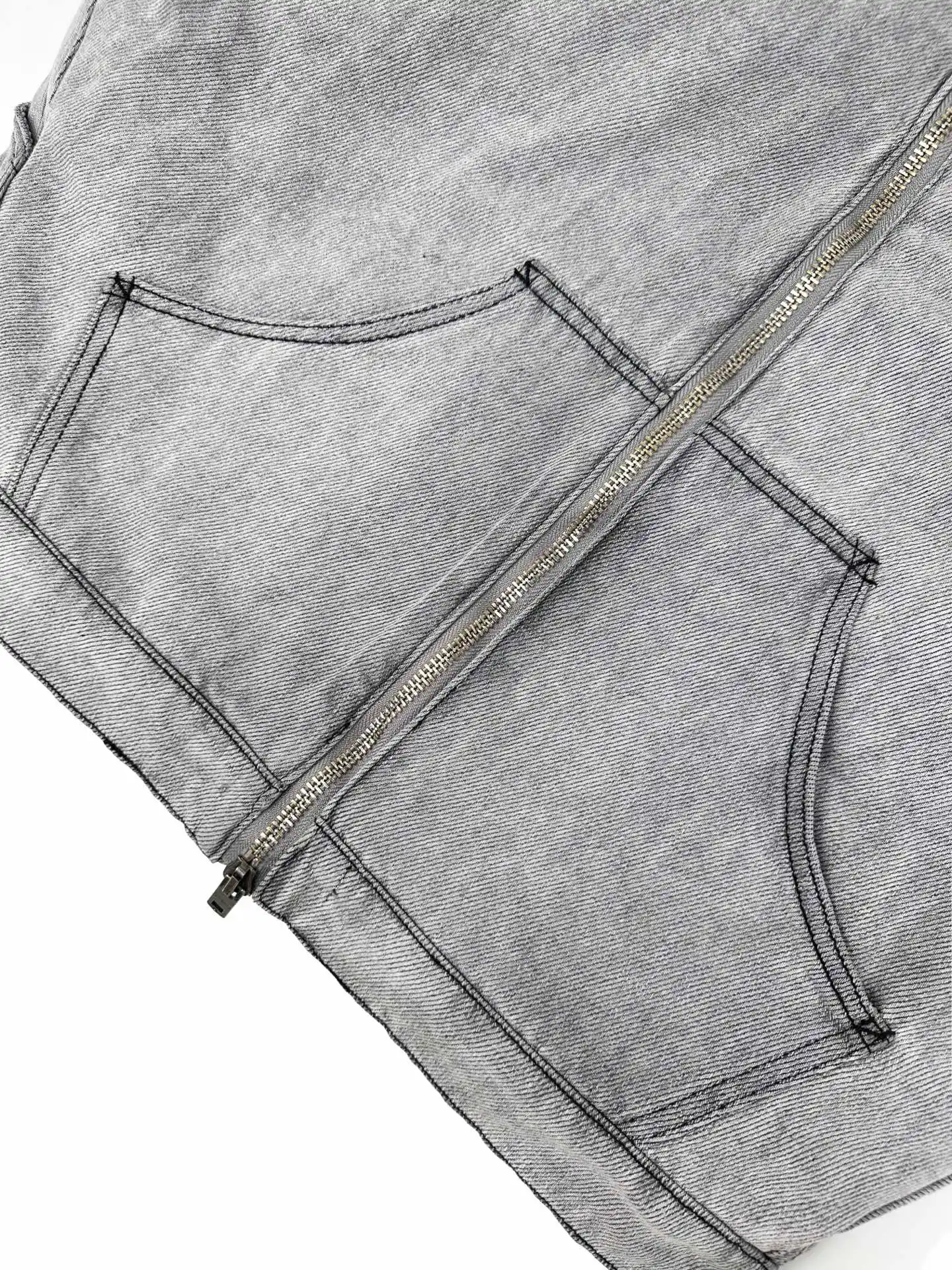 Leather-Trimmed Distressed Denim Work Jacket D50020518 — view 8