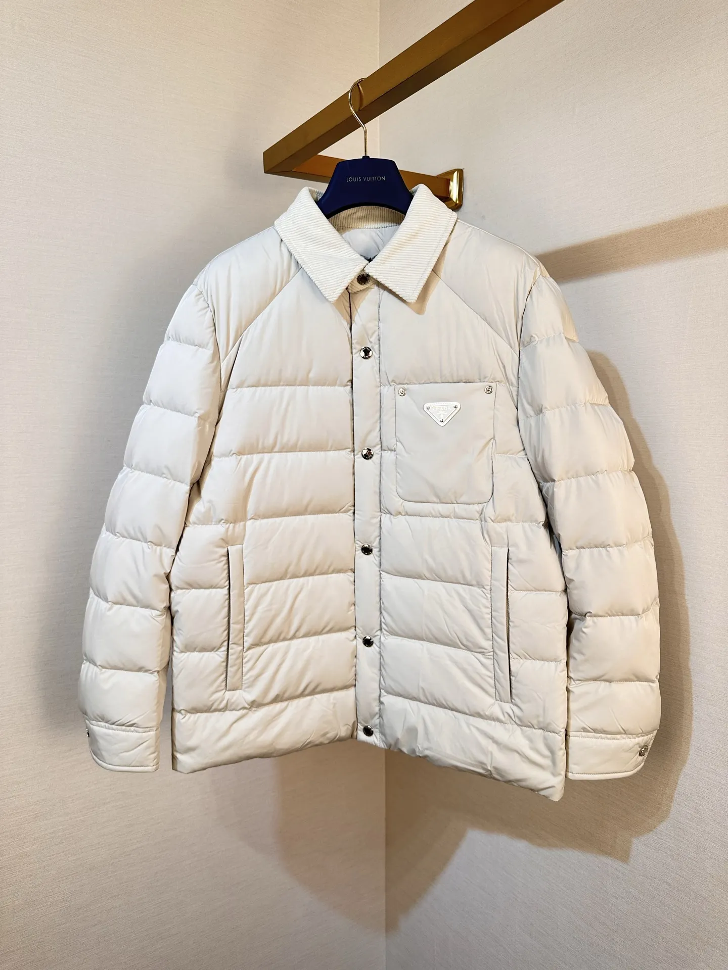 Logo-Patch Quilted Down Jacket with Corduroy Collar D56020508