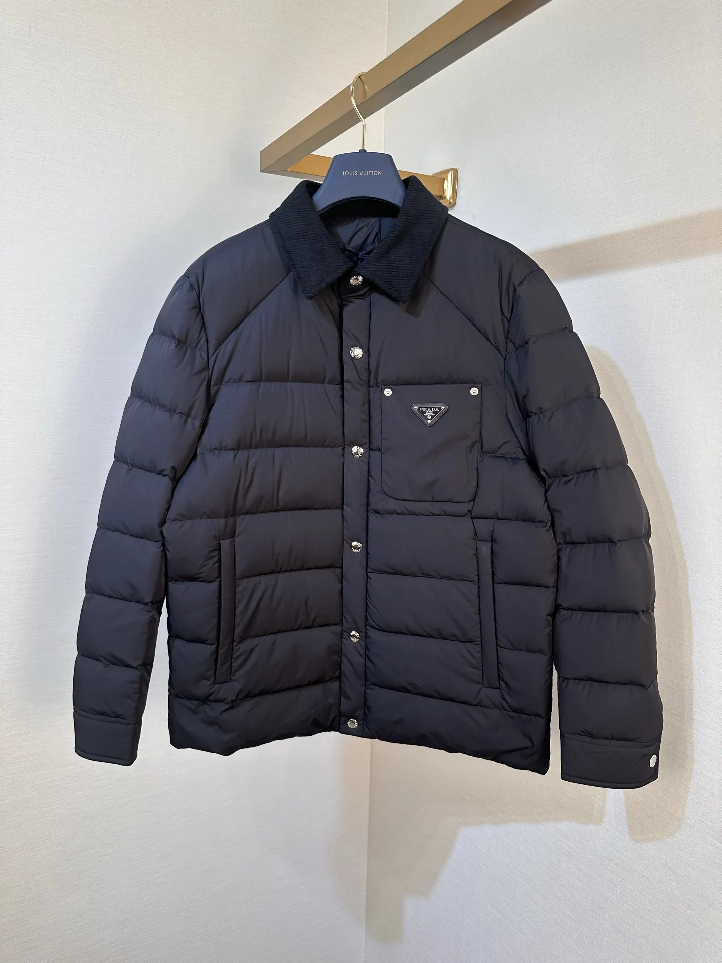 Logo-Patch Quilted Down Jacket with Ribbed Collar D56020507
