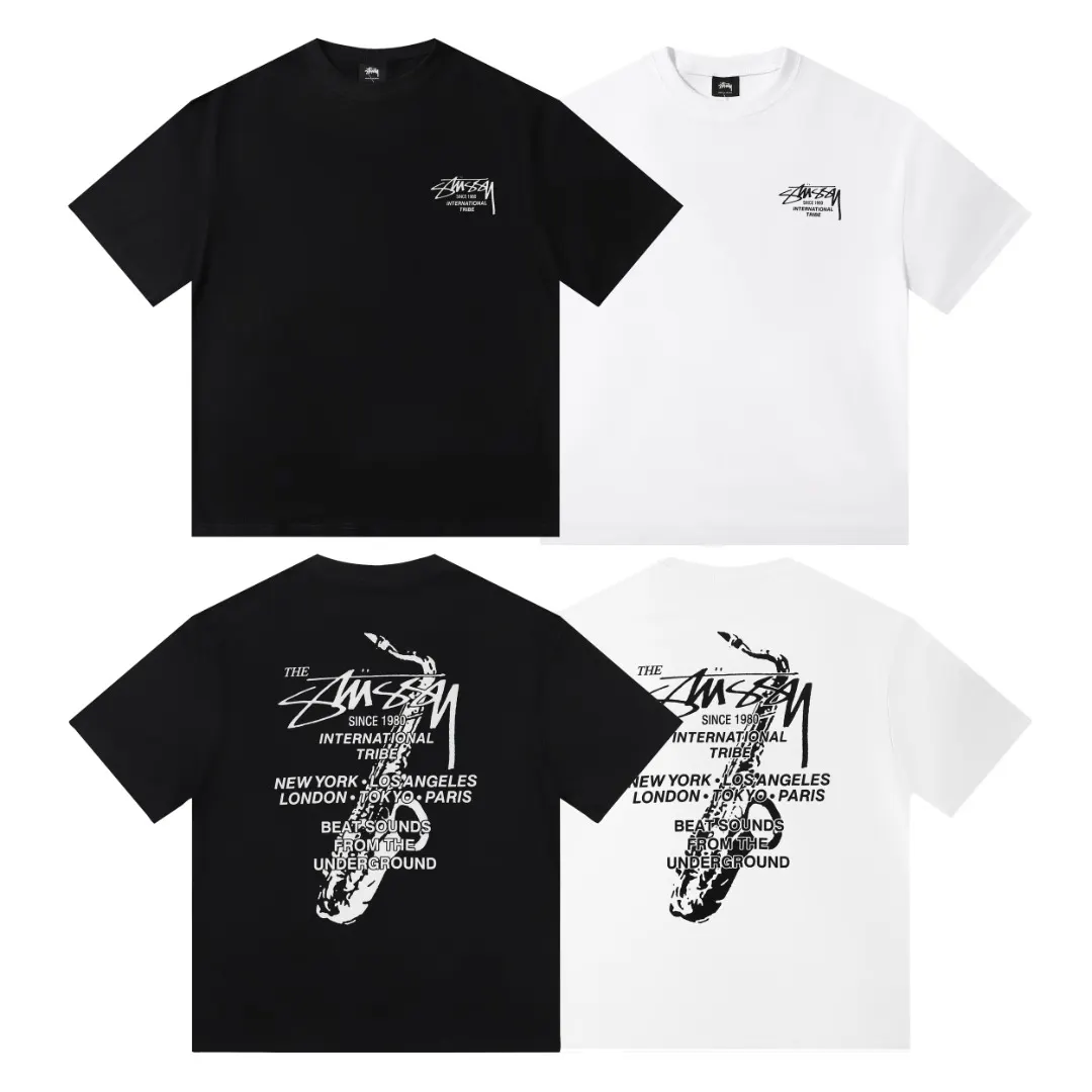 Saxophone Graphic Print Cotton T-Shirt D4816126