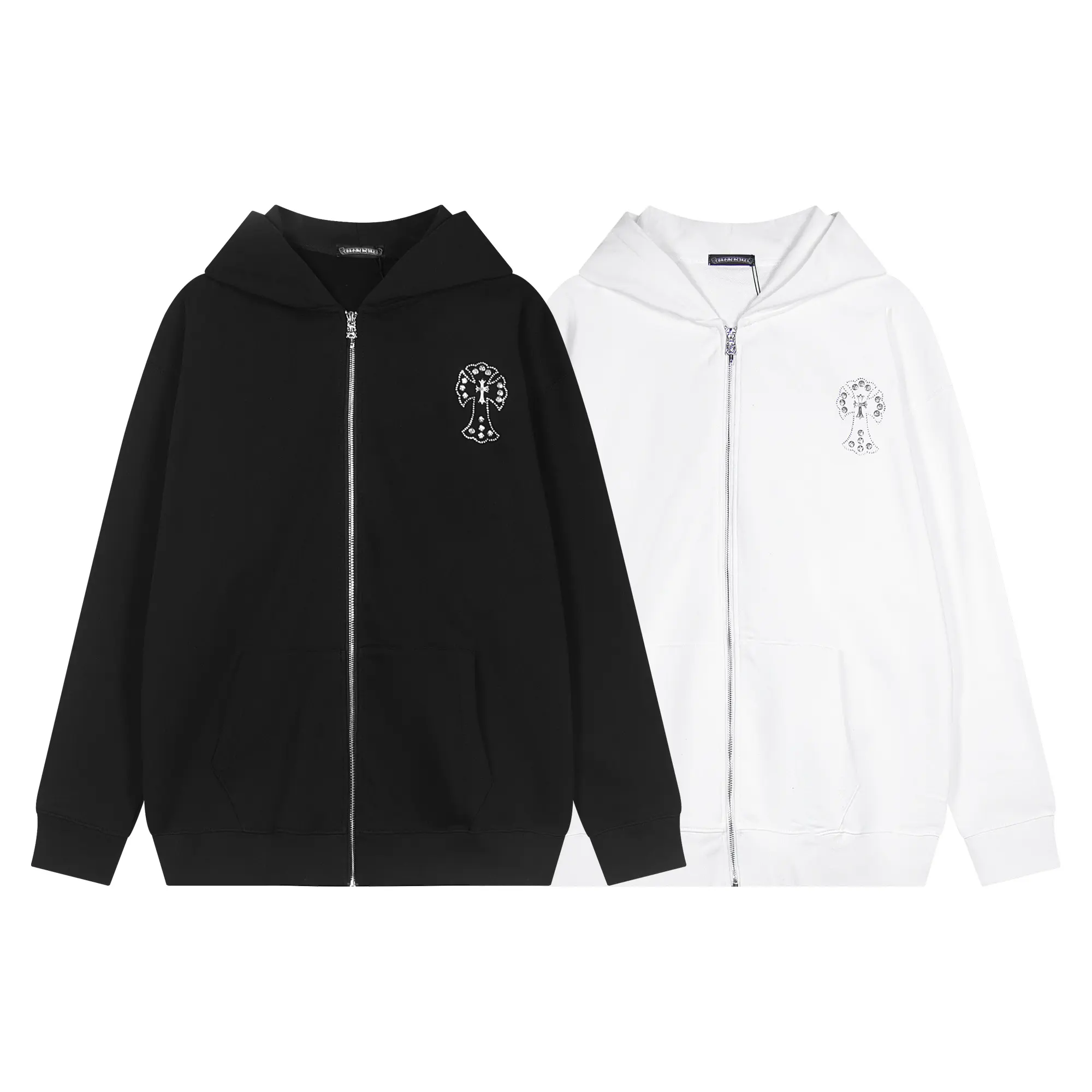 Rhinestone Cross Logo Zip-Up Hoodie D13515954