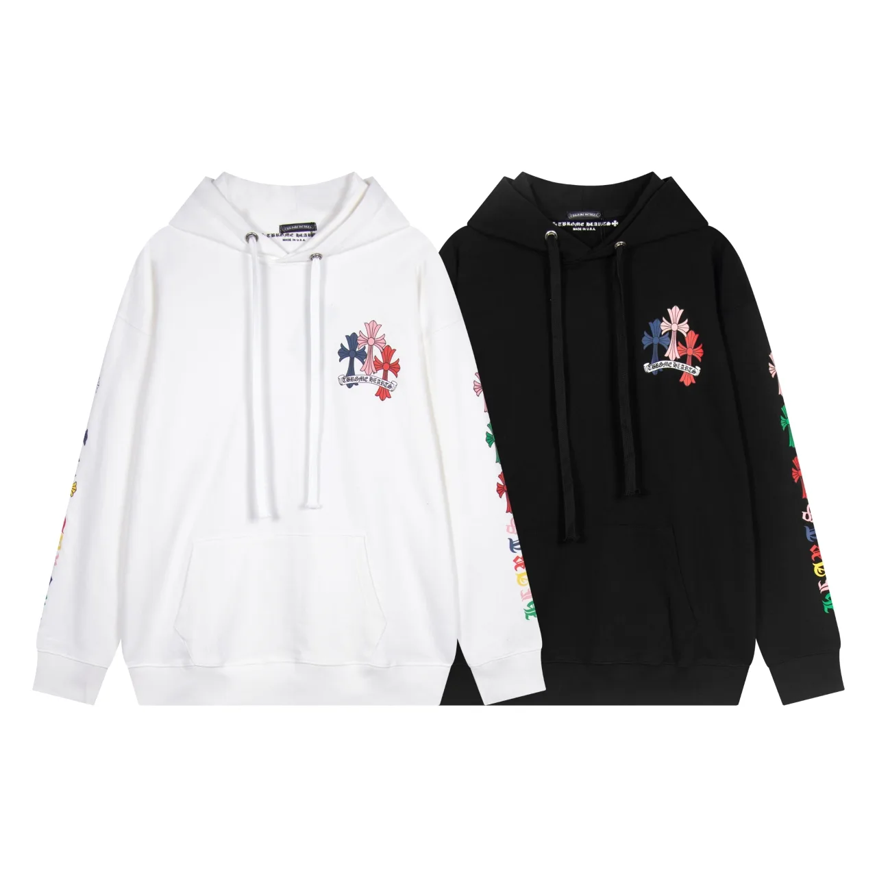 Multicolor Cross Print Fleece Hoodie D12515944