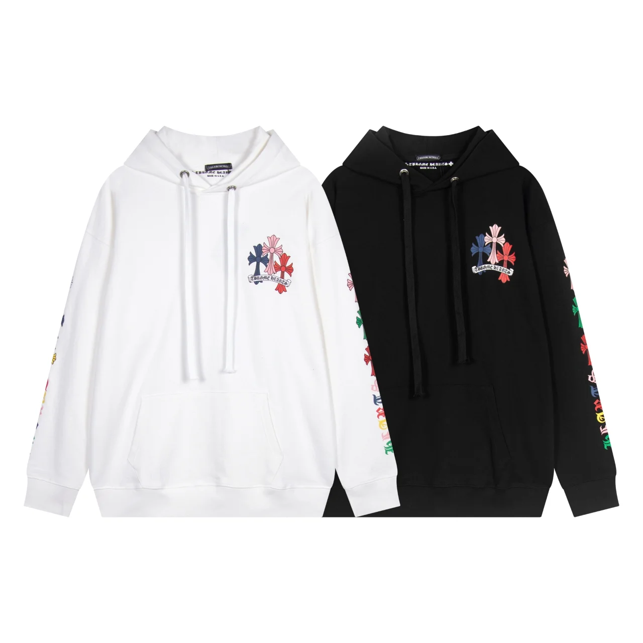 Multicolor Cross Print Fleece Hoodie D12515944