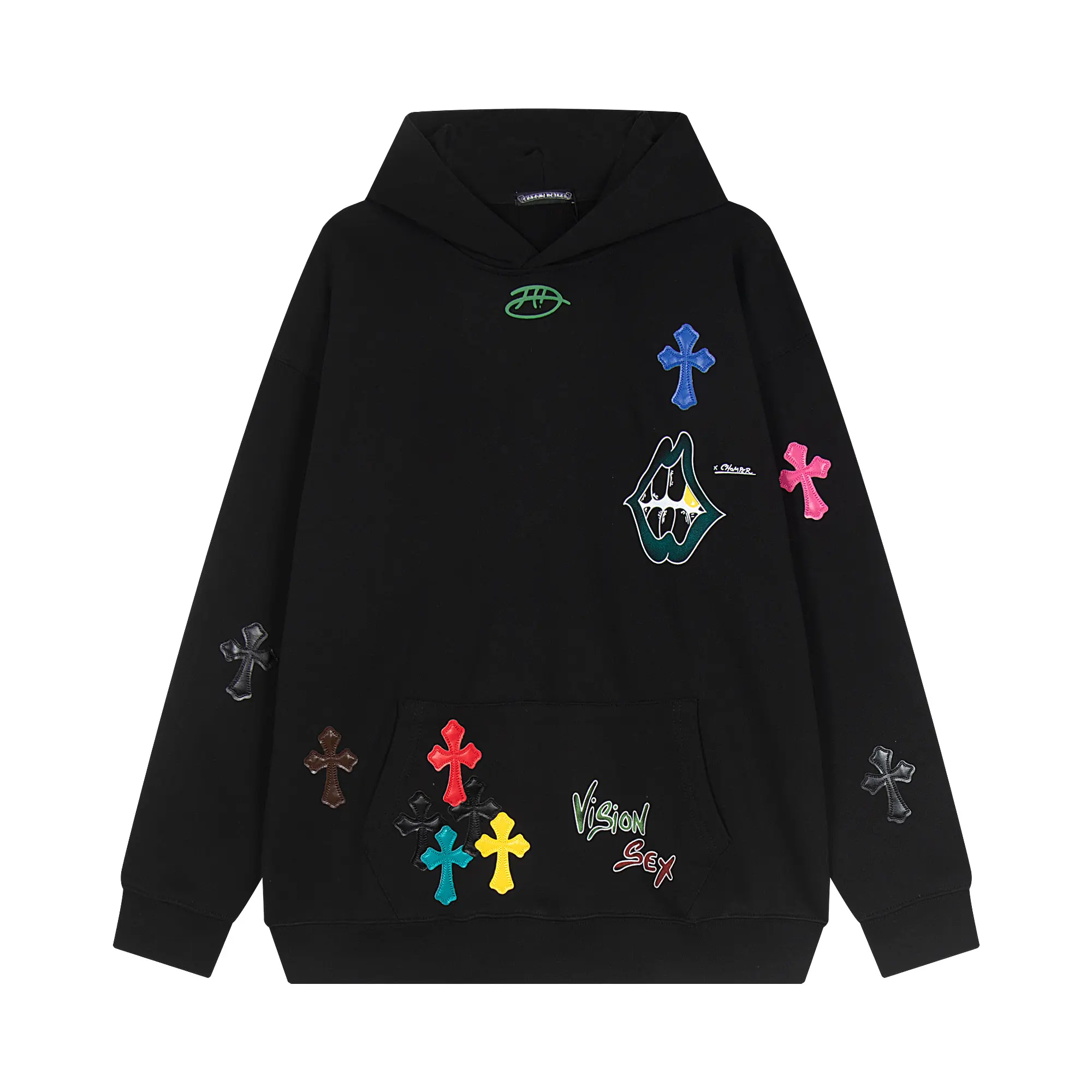Multi-Color Leather Patch Cross Hoodie D14515930