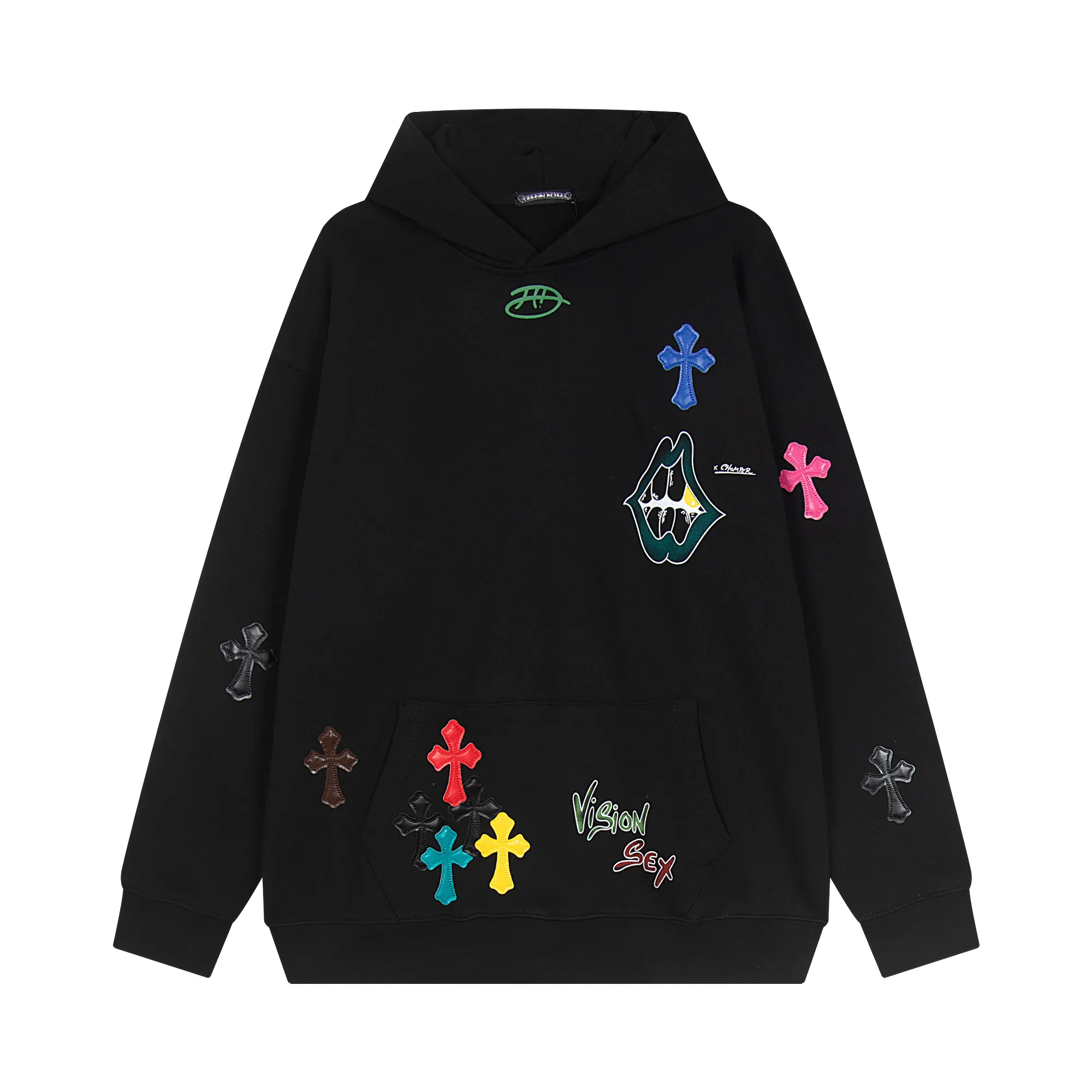 Multi-Color Leather Patch Cross Hoodie D14515930