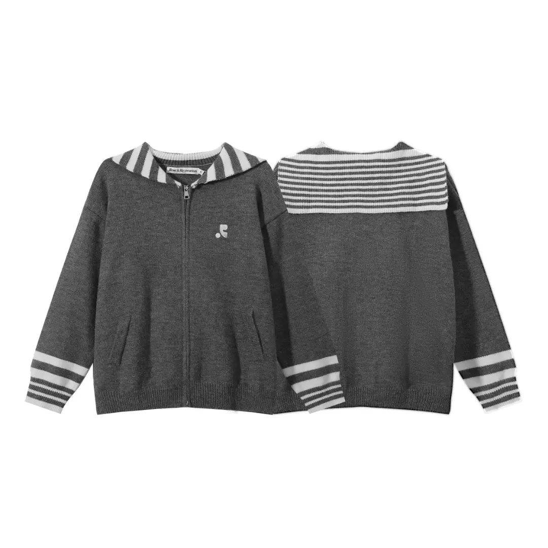 Striped Sailor Collar Zip-Up Knit Cardigan D11816009