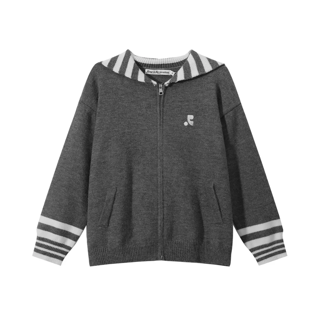 Striped Sailor Collar Zip-Up Knit Cardigan D11816009 — view 2