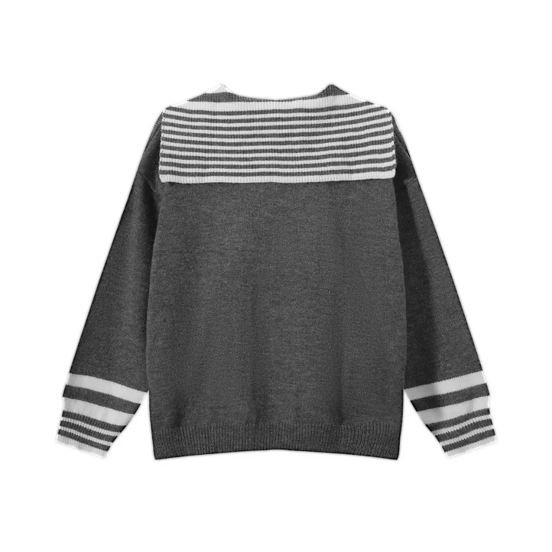 Striped Sailor Collar Zip-Up Knit Cardigan D11816009 — view 3