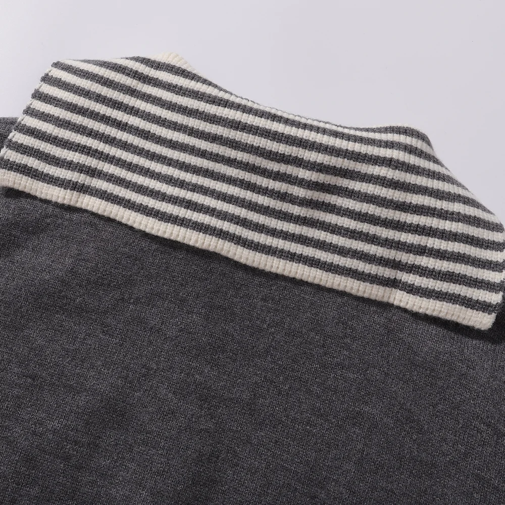 Striped Sailor Collar Zip-Up Knit Cardigan D11816009 — view 7