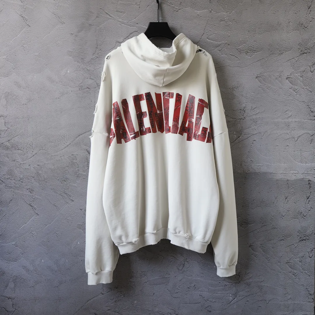 Distressed Logo Print Zip-Up Hoodie D30922628