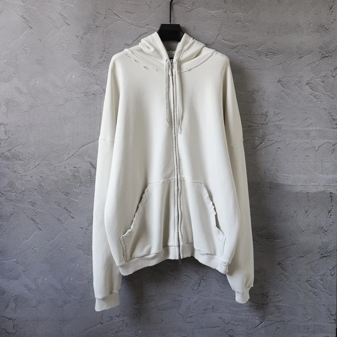 Distressed Logo Print Zip-Up Hoodie D30922628 — view 2