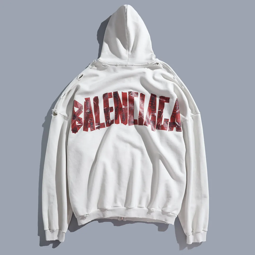 Distressed Logo Print Zip-Up Hoodie D30922628 — view 10