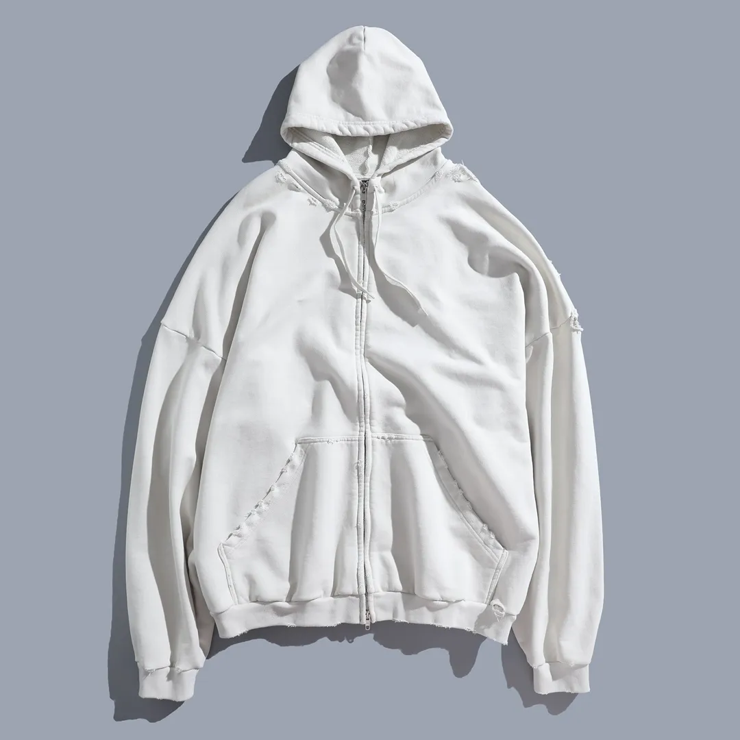 Distressed Logo Print Zip-Up Hoodie D30922628 — view 11
