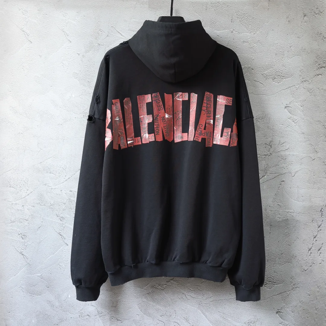 Distressed Tape Logo Zip-Up Hoodie D30922627