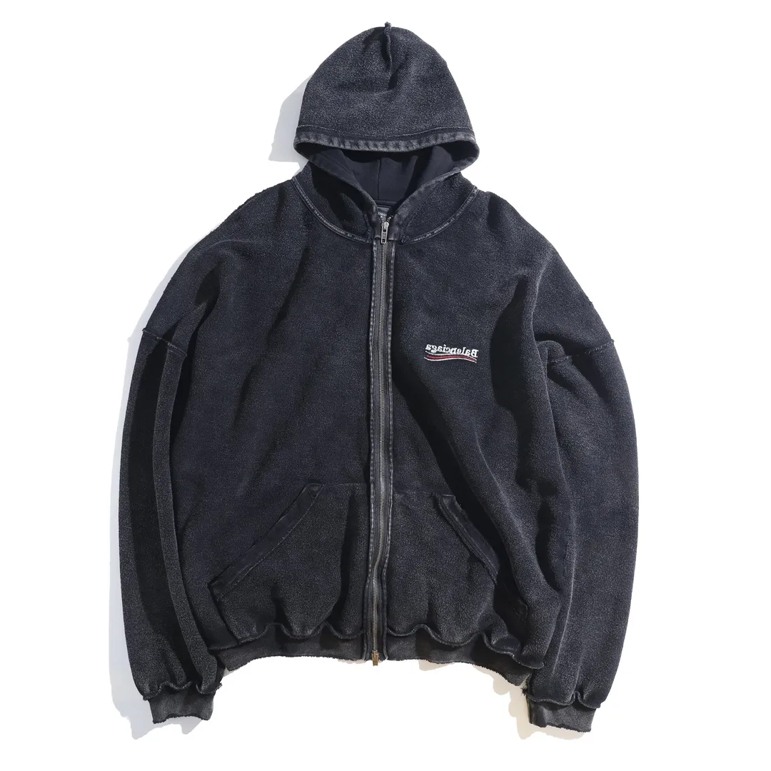 Washed Embroidered Zip-Up Hoodie D30922612 — view 10