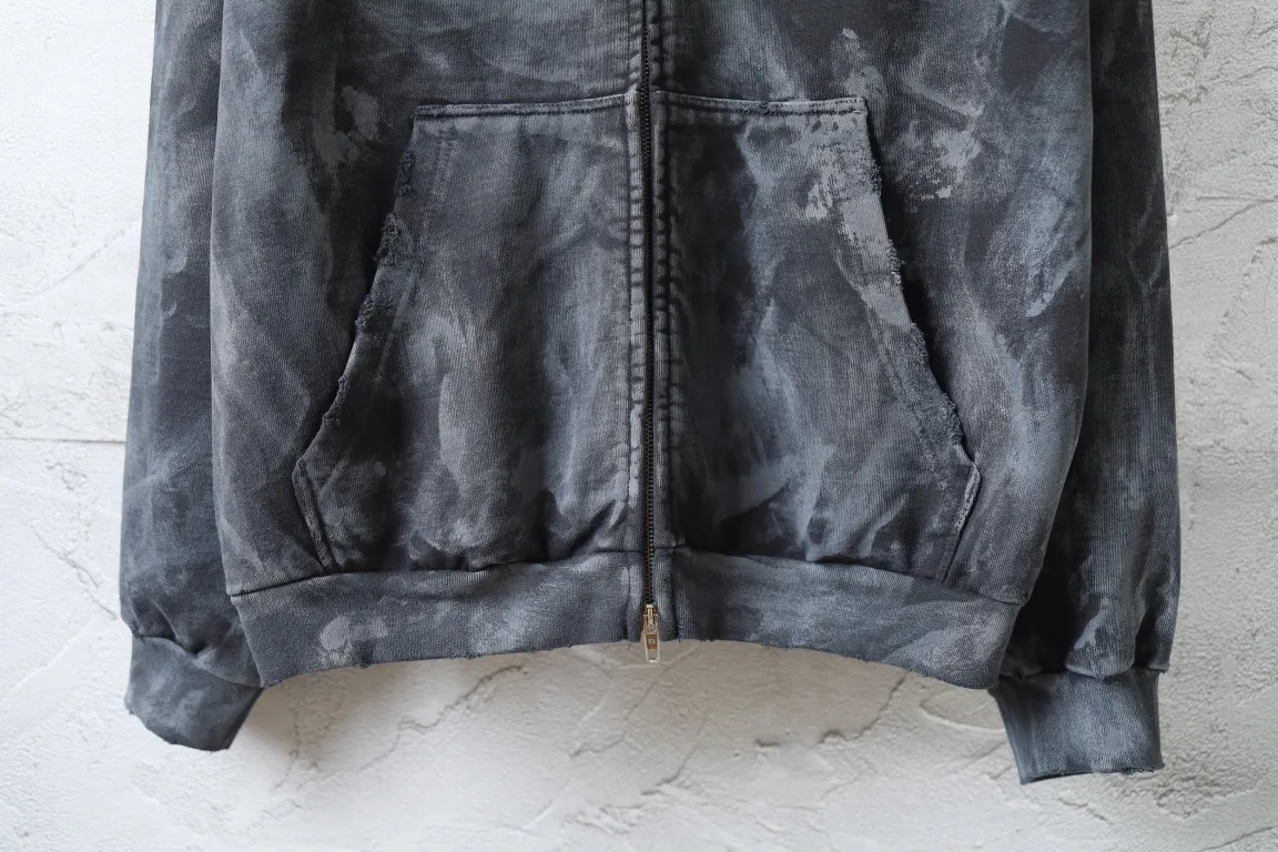 3B Logo Embroidered Mud-Wash Zip-Up Hoodie D31922633 — view 5
