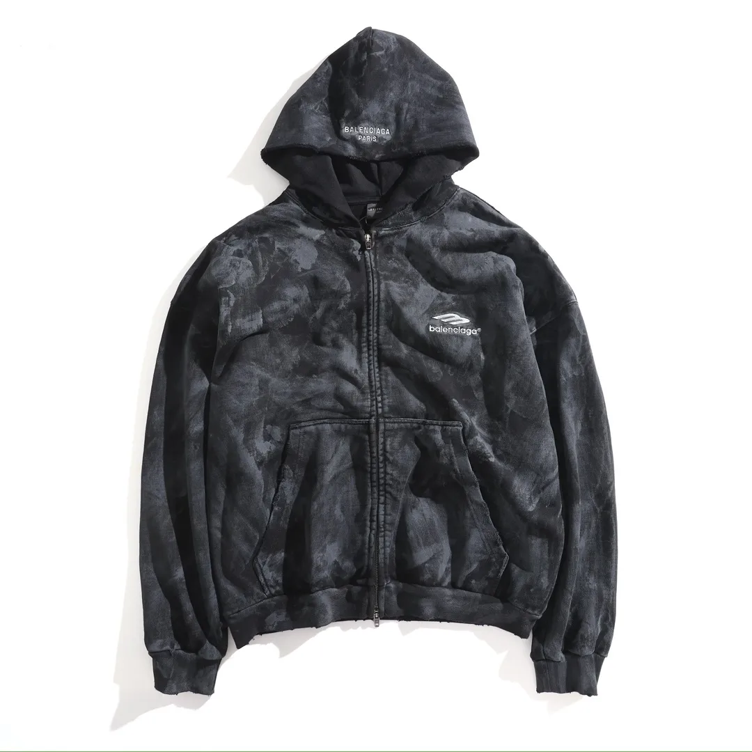 3B Logo Embroidered Mud-Wash Zip-Up Hoodie D31922633 — view 10