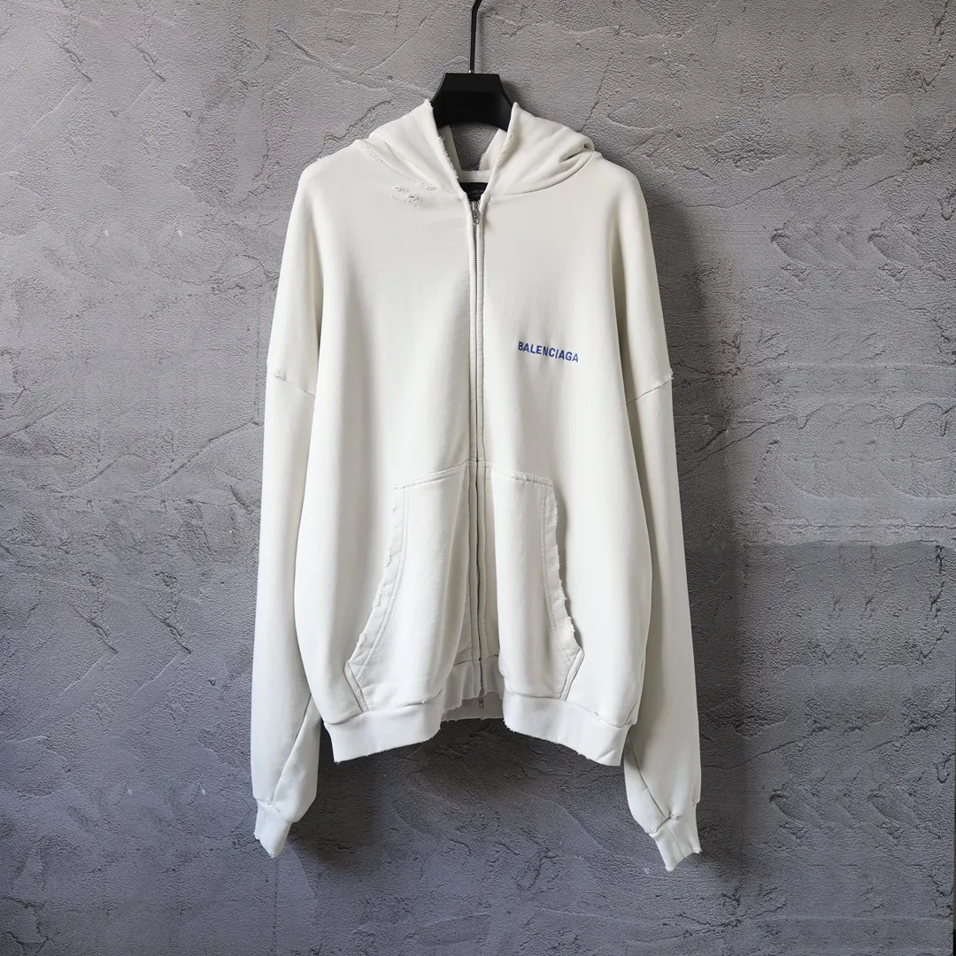 Distressed Logo-Embroidered Zip-Up Hoodie D29922634