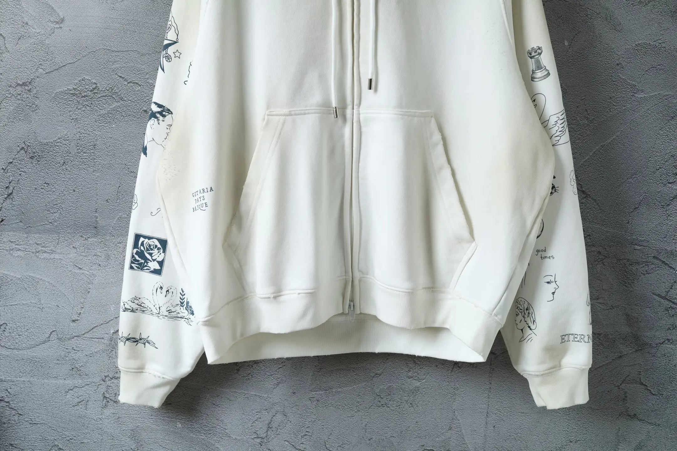 Graphic Print Distressed Zip-Up Hoodie D31920070 — view 6