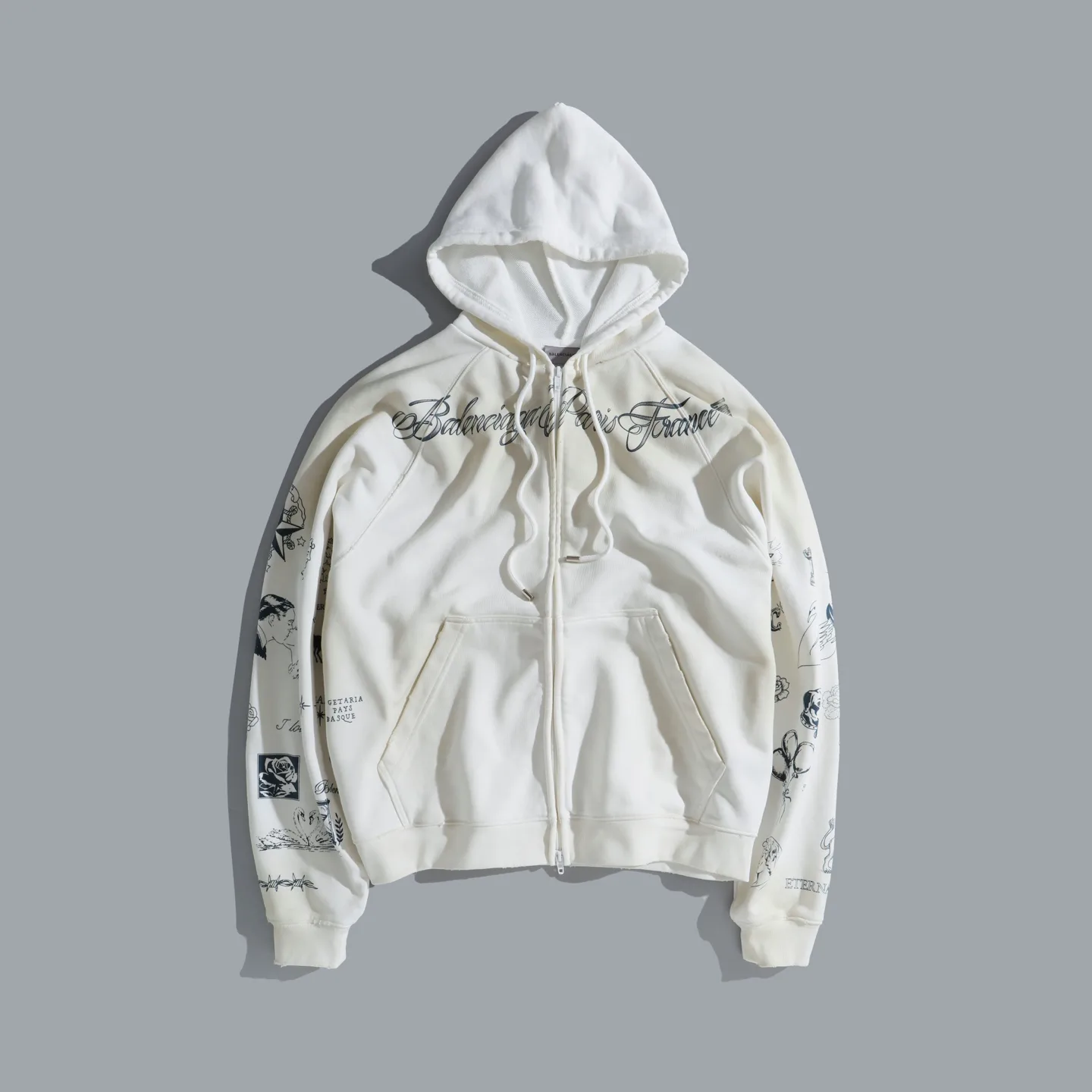 Graphic Print Distressed Zip-Up Hoodie D31920070 — view 10