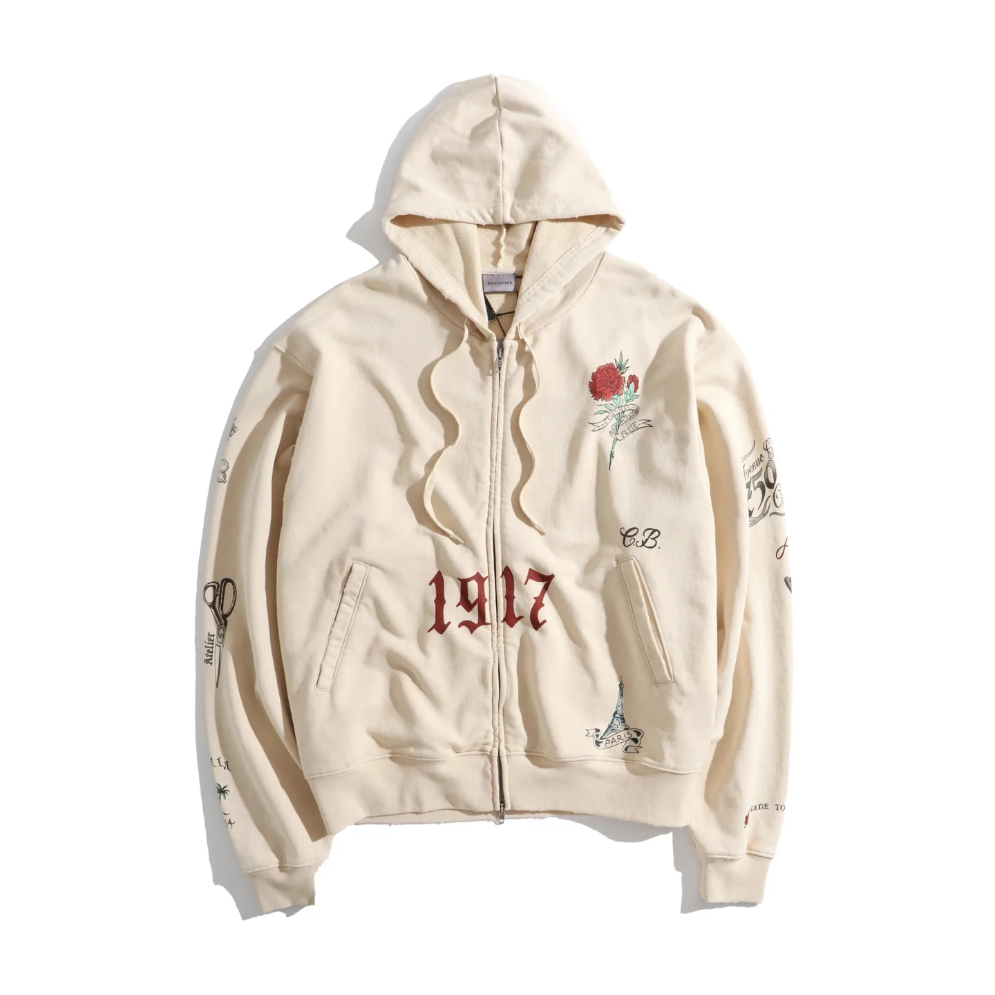 Graffiti Print Zip-Up Hoodie D31922607