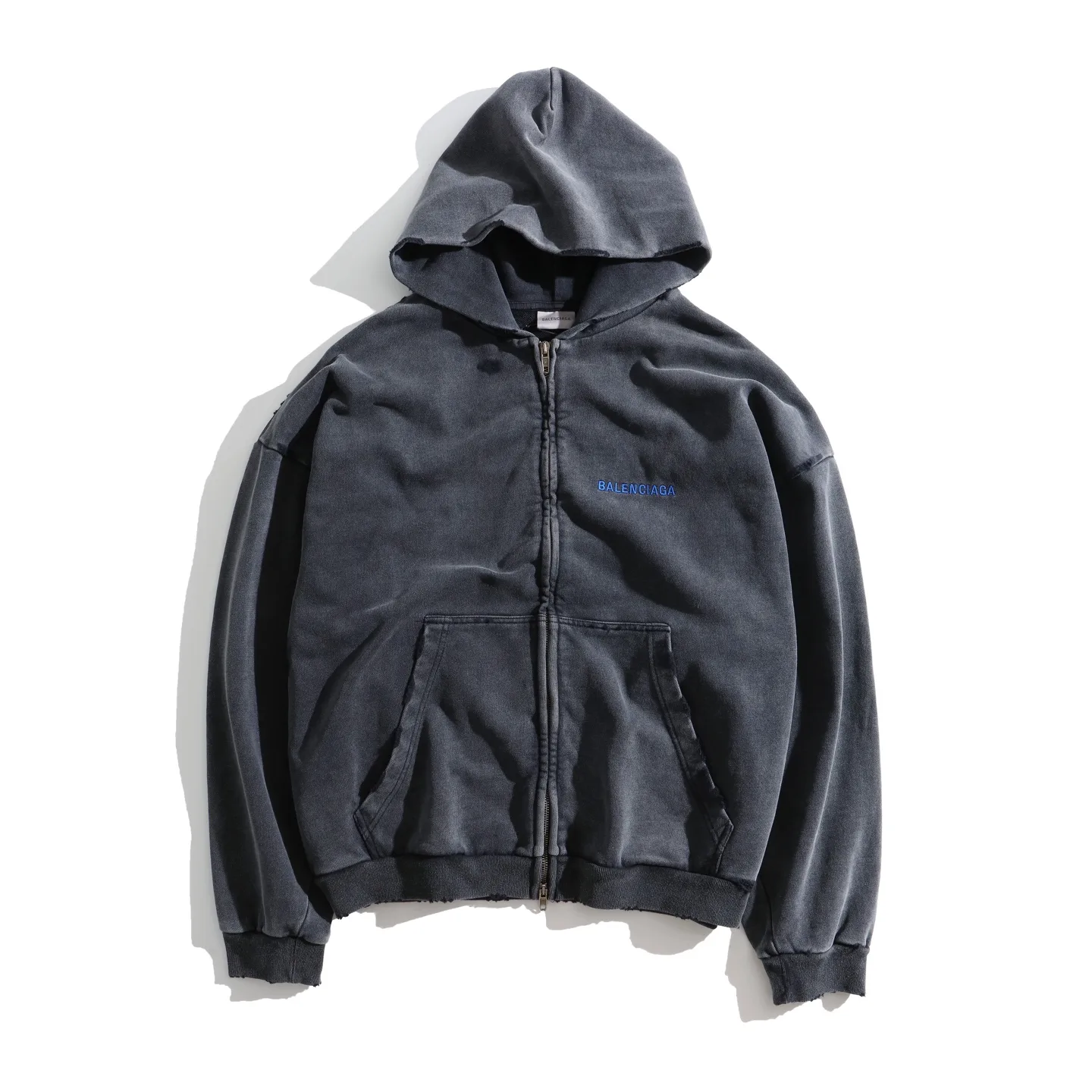 Logo Embroidered Distressed Zip-Up Hoodie D31920069