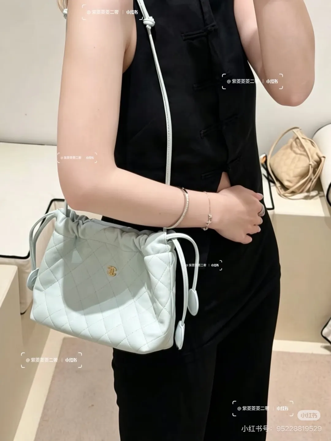 Chanel Quilted Leather Drawstring Bucket Bag D34018233 — view 3
