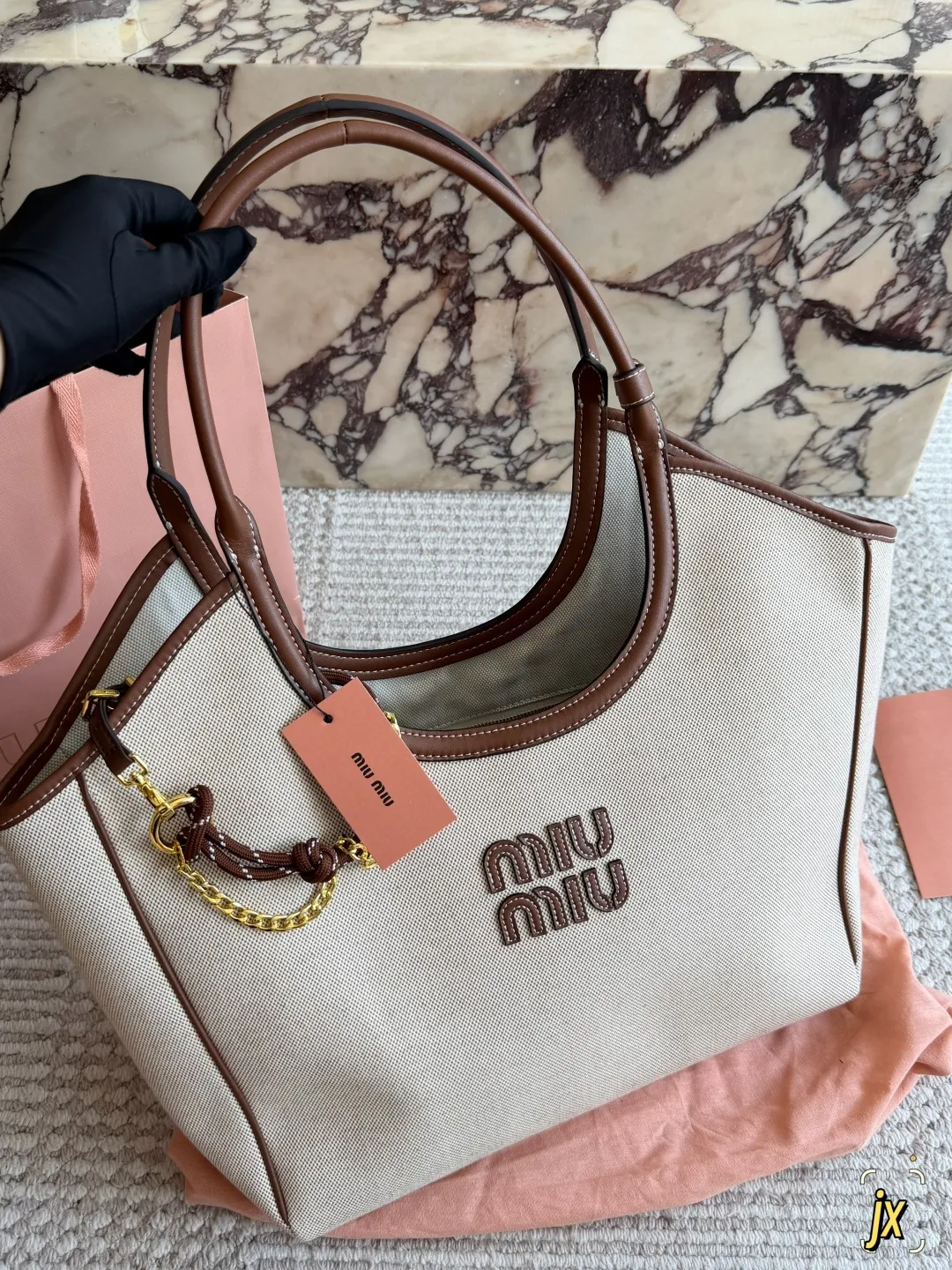 Miu Miu Canvas and Leather Tote Bag D37018354