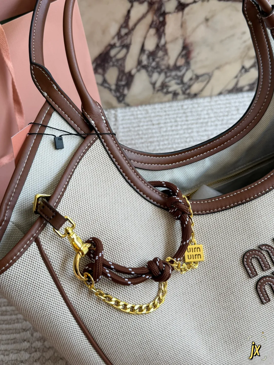 Miu Miu Canvas and Leather Tote Bag D37018354 — view 3